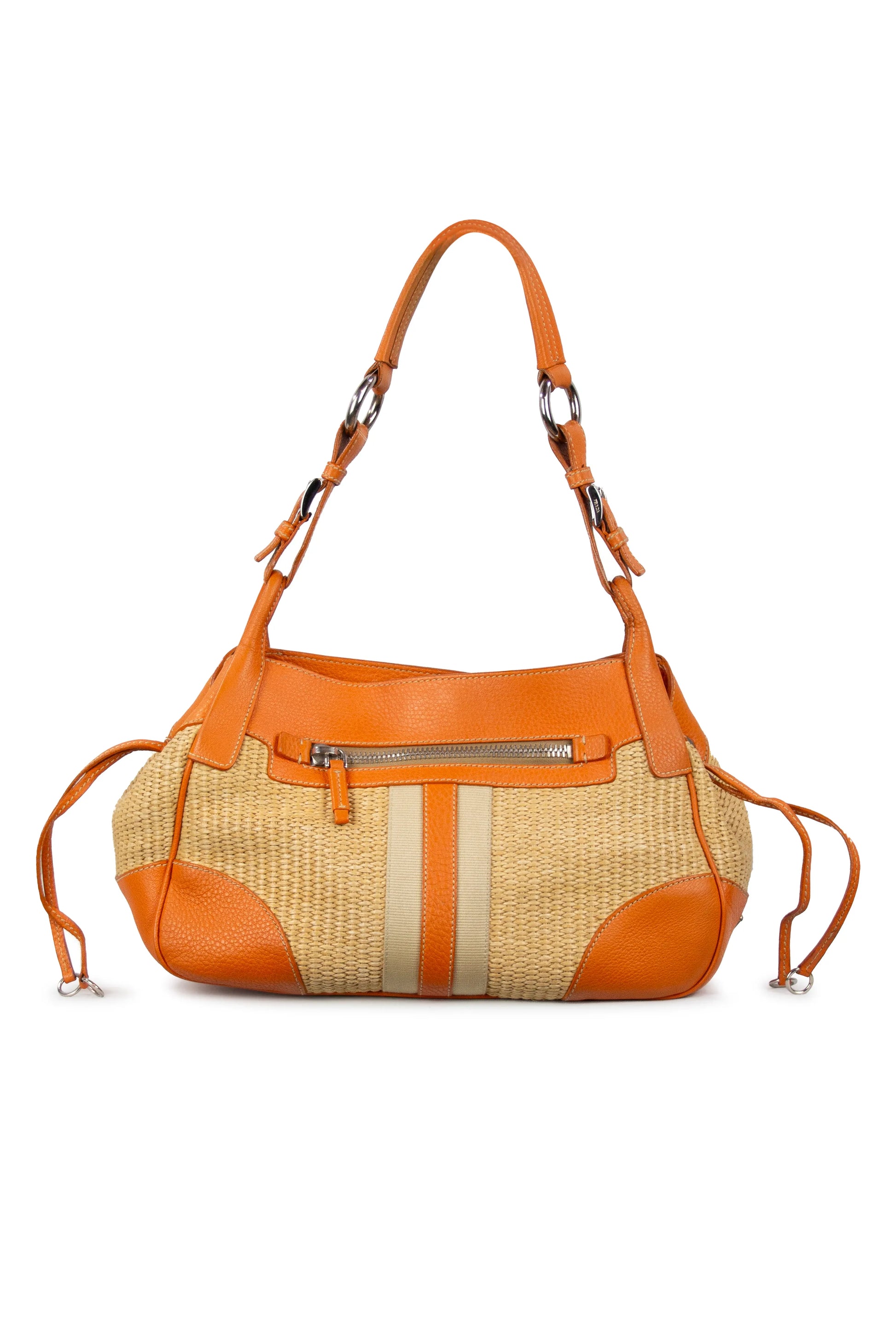 Raffia and leather shoulder bag