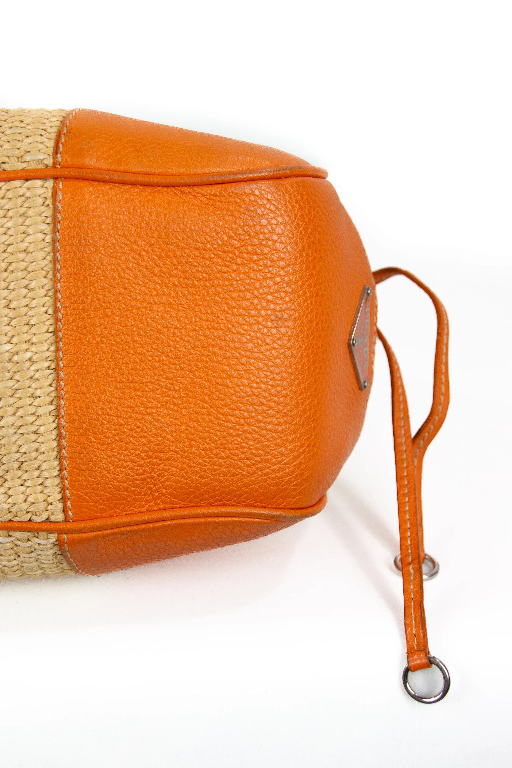Raffia and leather shoulder bag