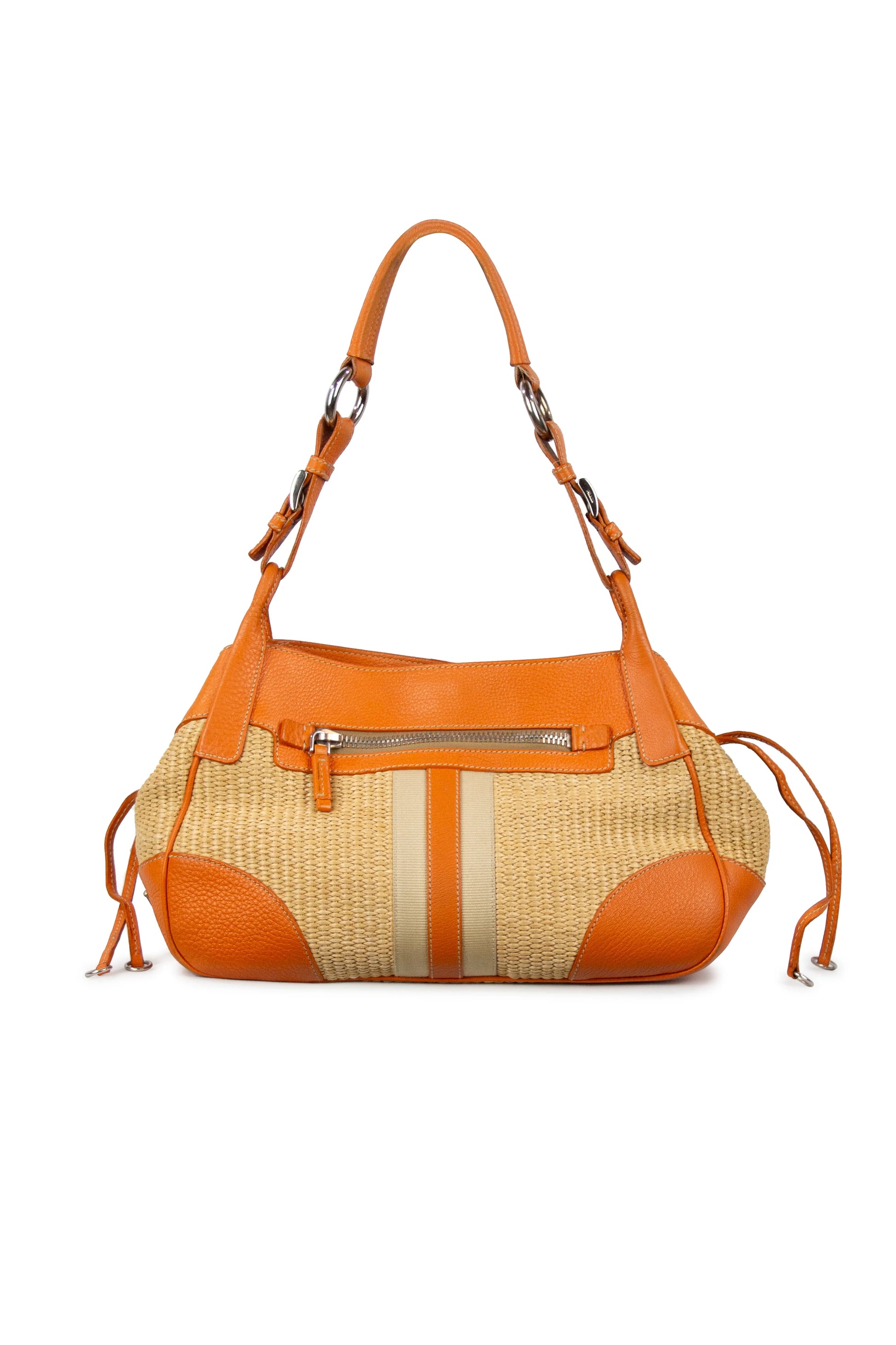Raffia and leather shoulder bag
