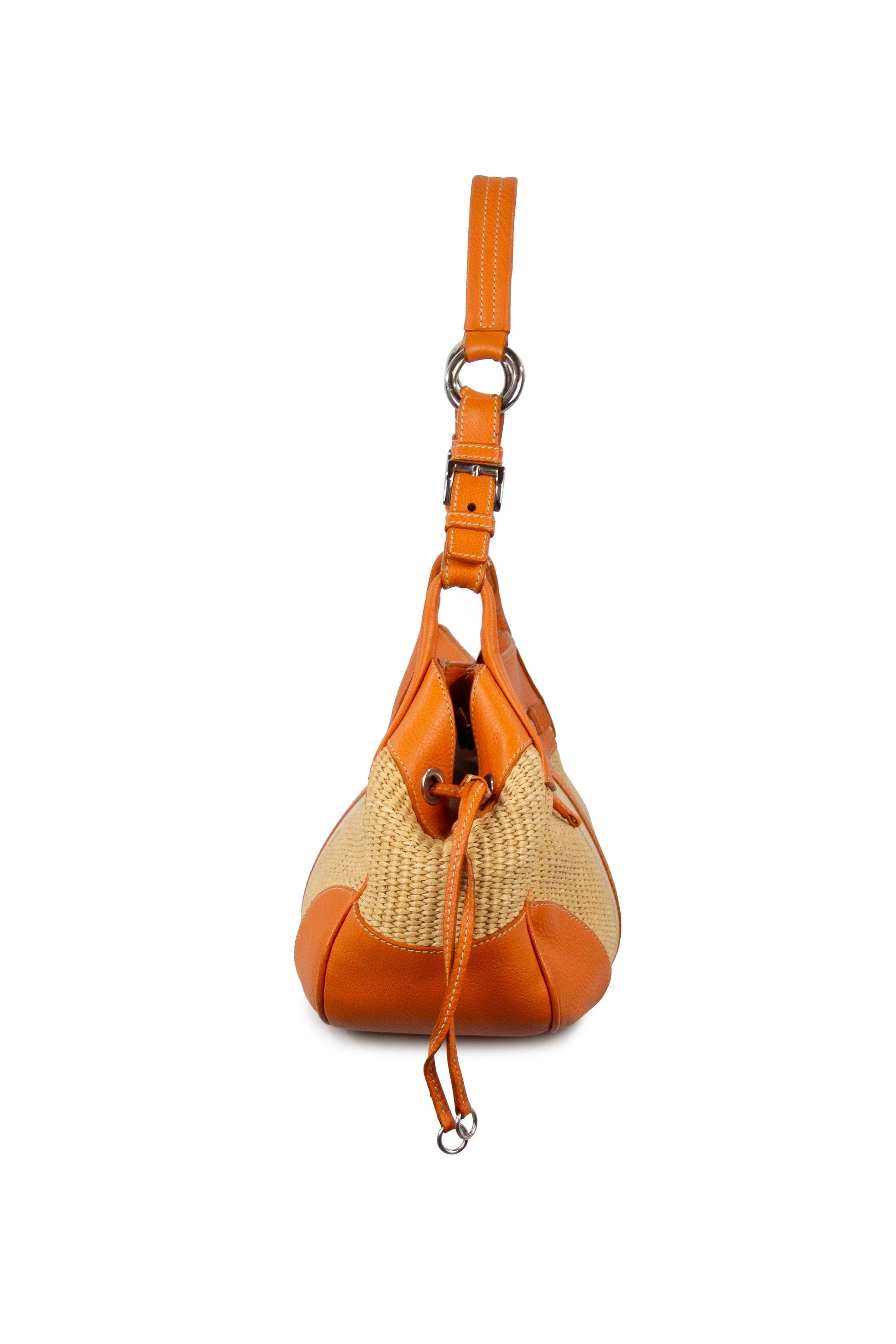 Raffia and leather shoulder bag