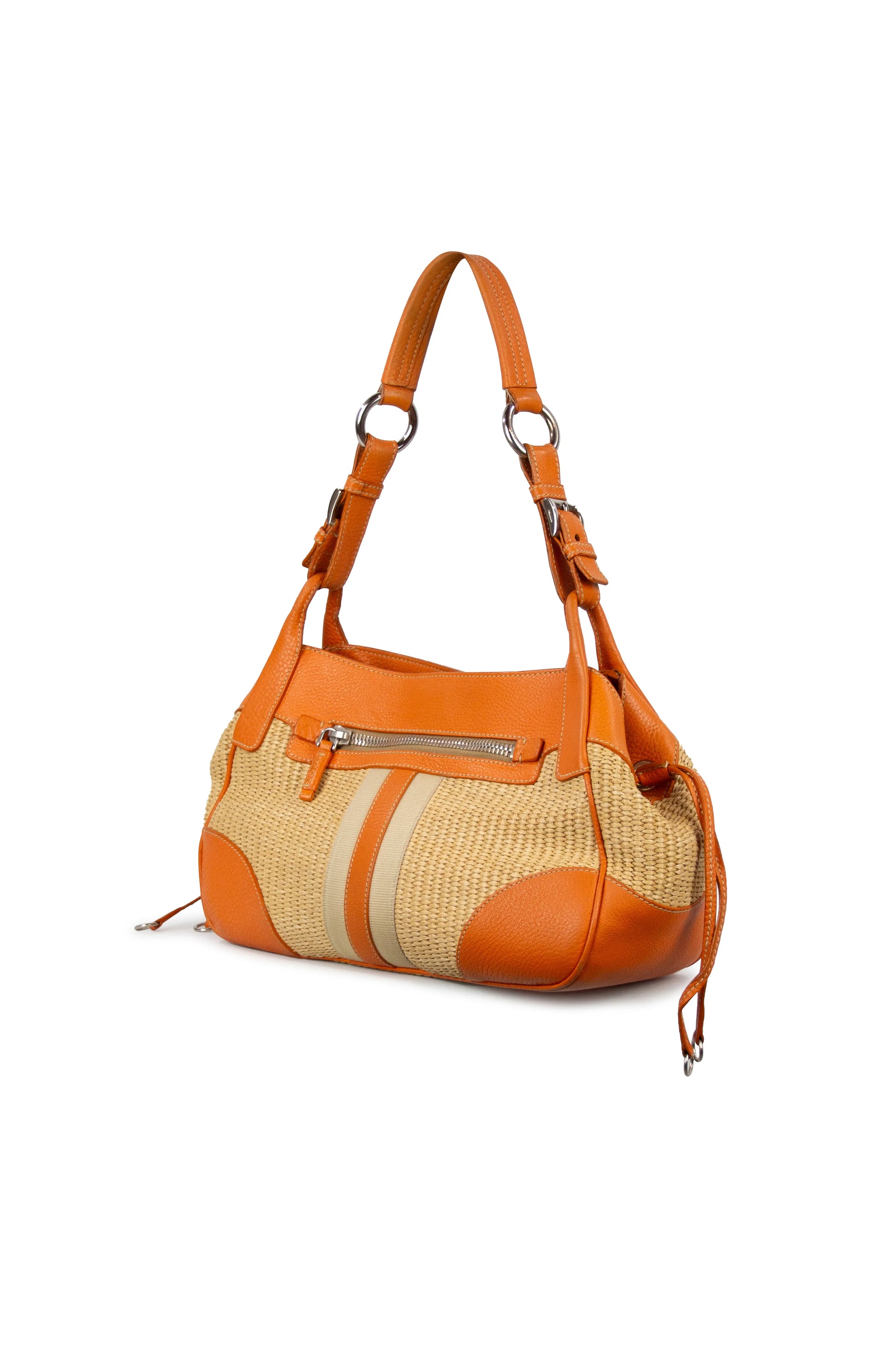 Raffia and leather shoulder bag