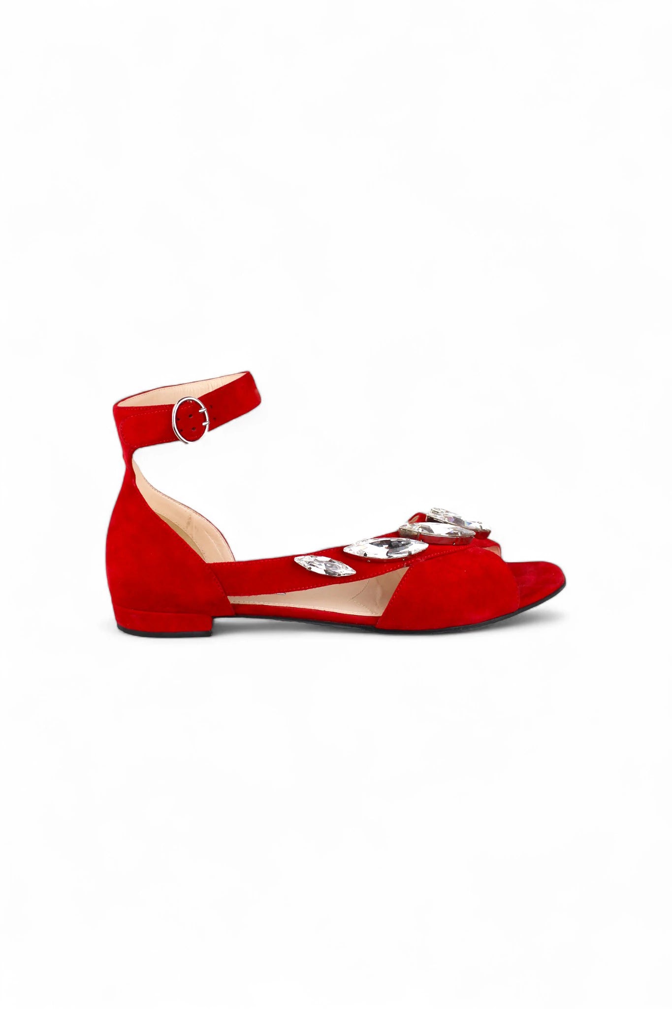 Red Suede Flat Sandals with Maxi Crystal Decoration SS2014