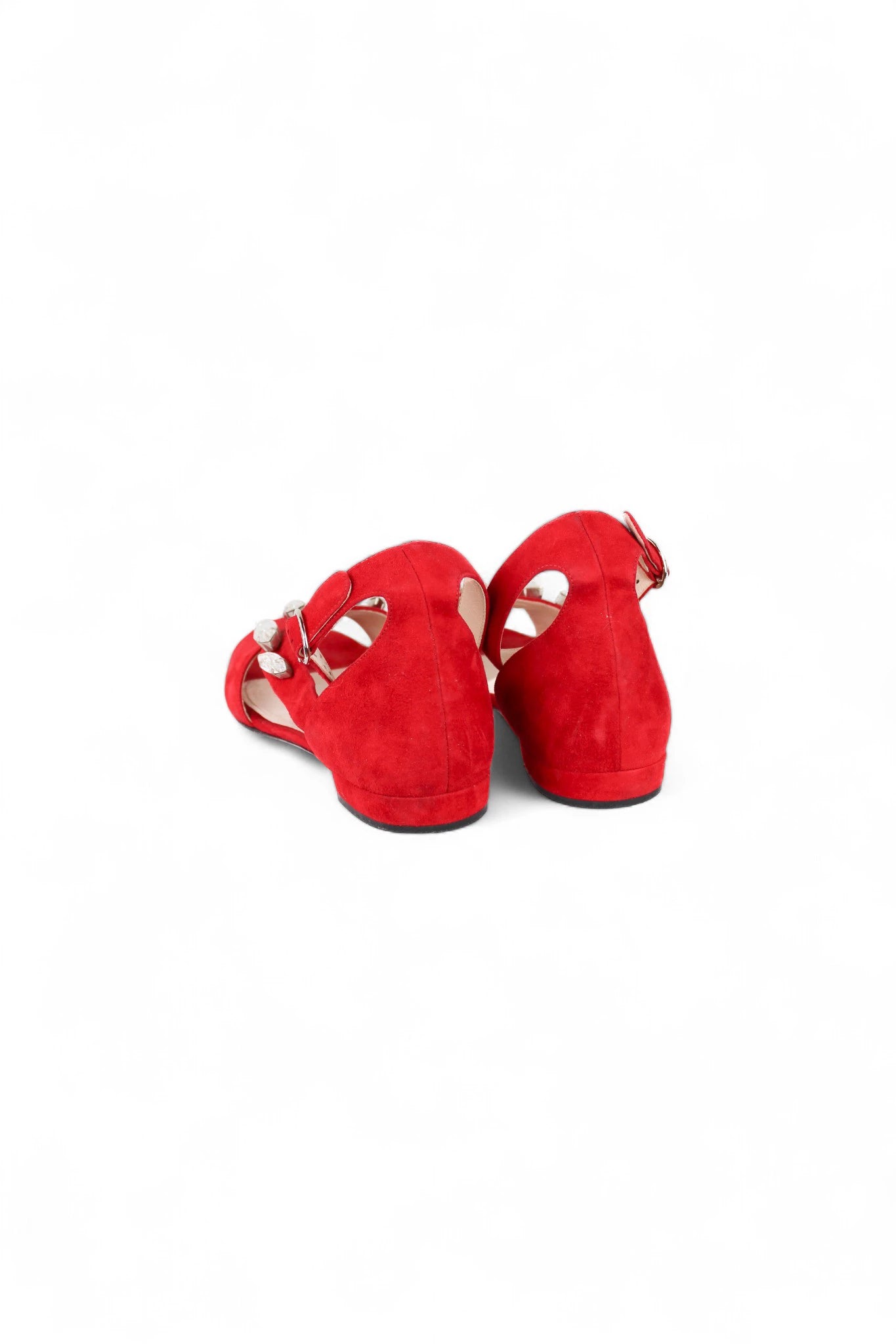 Red Suede Flat Sandals with Maxi Crystal Decoration SS2014
