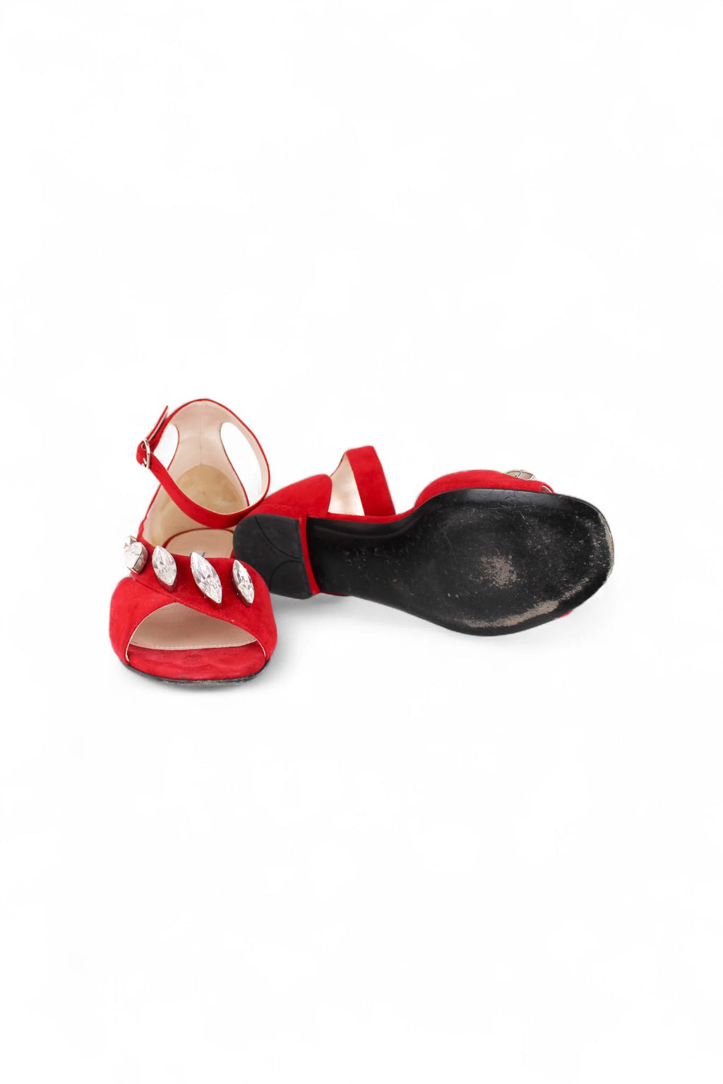 Red Suede Flat Sandals with Maxi Crystal Decoration SS2014