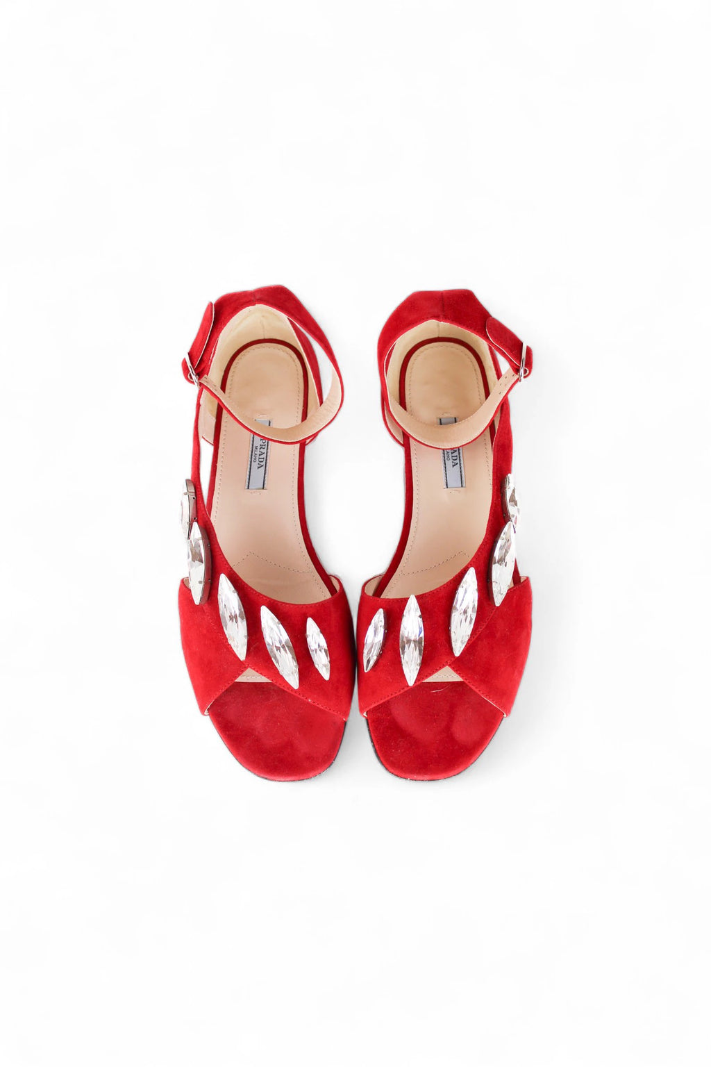 Red Suede Flat Sandals with Maxi Crystal Decoration SS2014