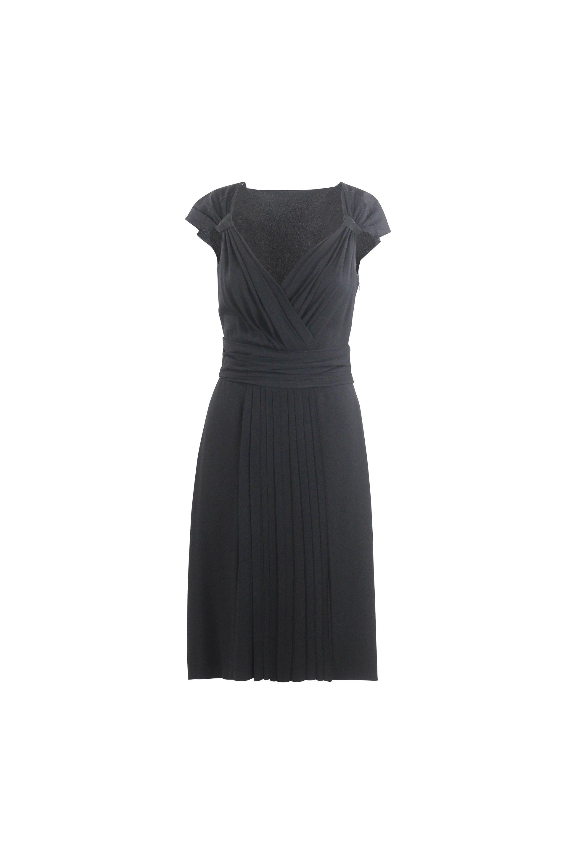 Silk Sleeveless V-Neck Ruched Dress