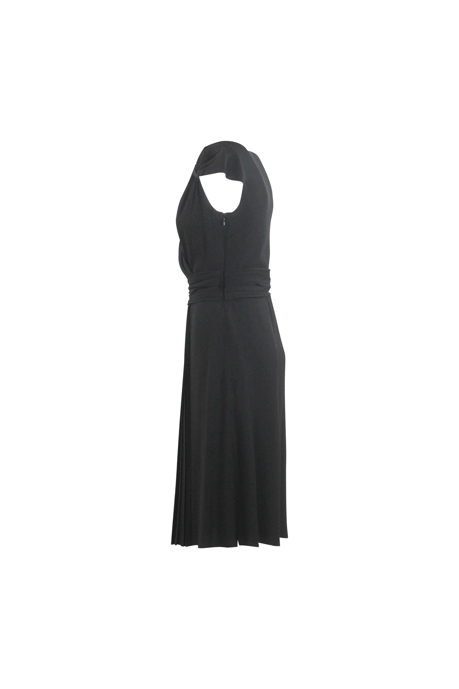 Silk Sleeveless V-Neck Ruched Dress
