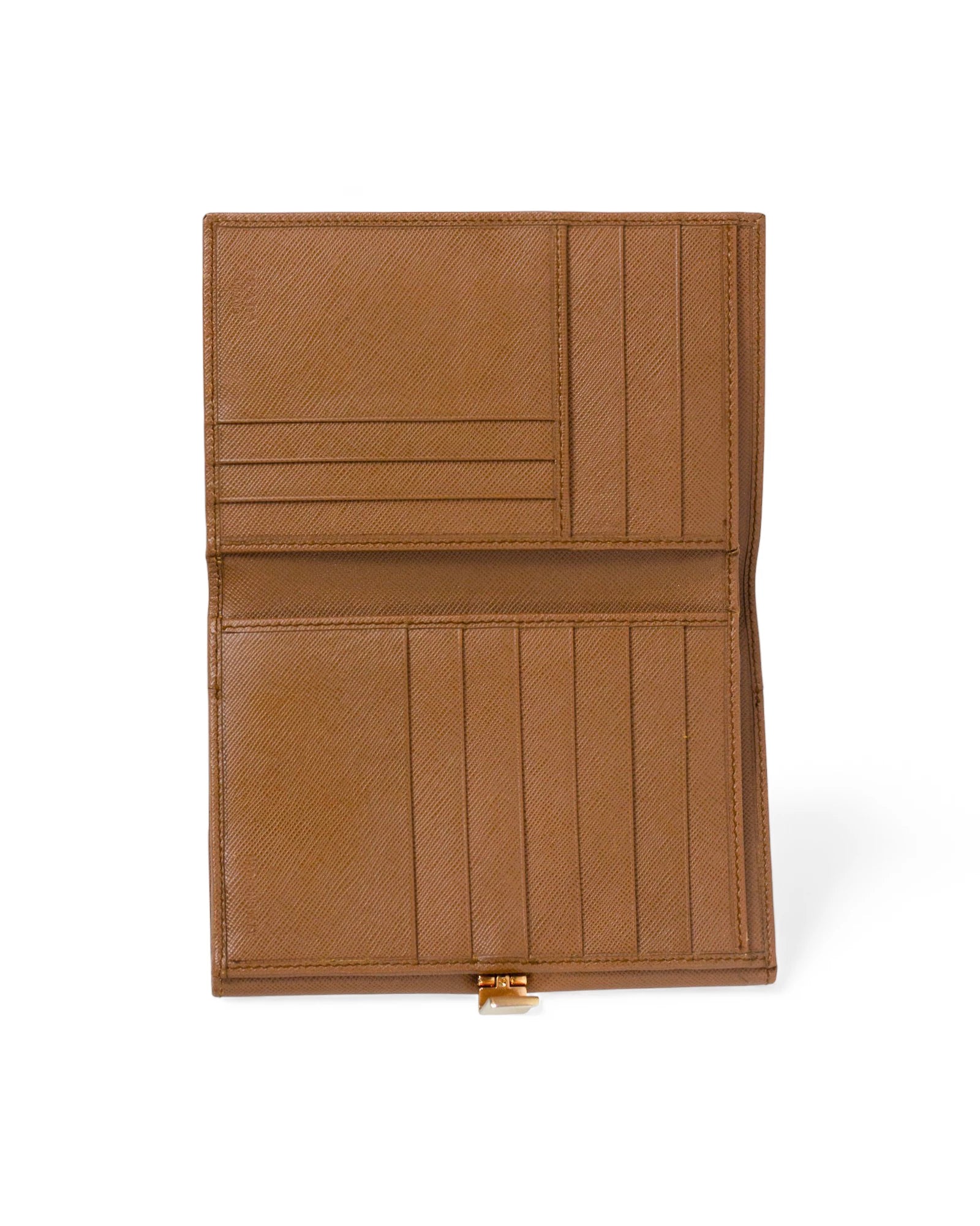 Brown Saffiano Leather Wallet with Gold Clip Closure