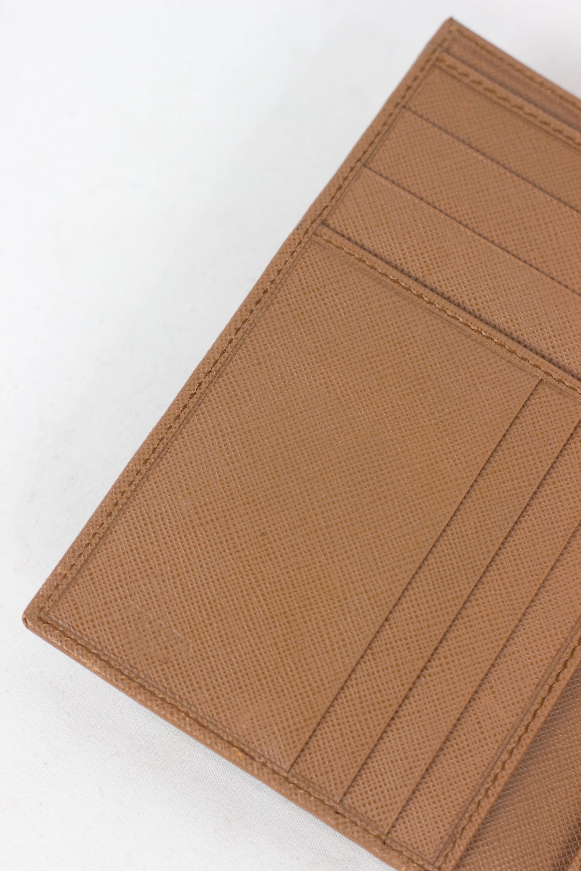 Brown Saffiano Leather Wallet with Gold Clip Closure