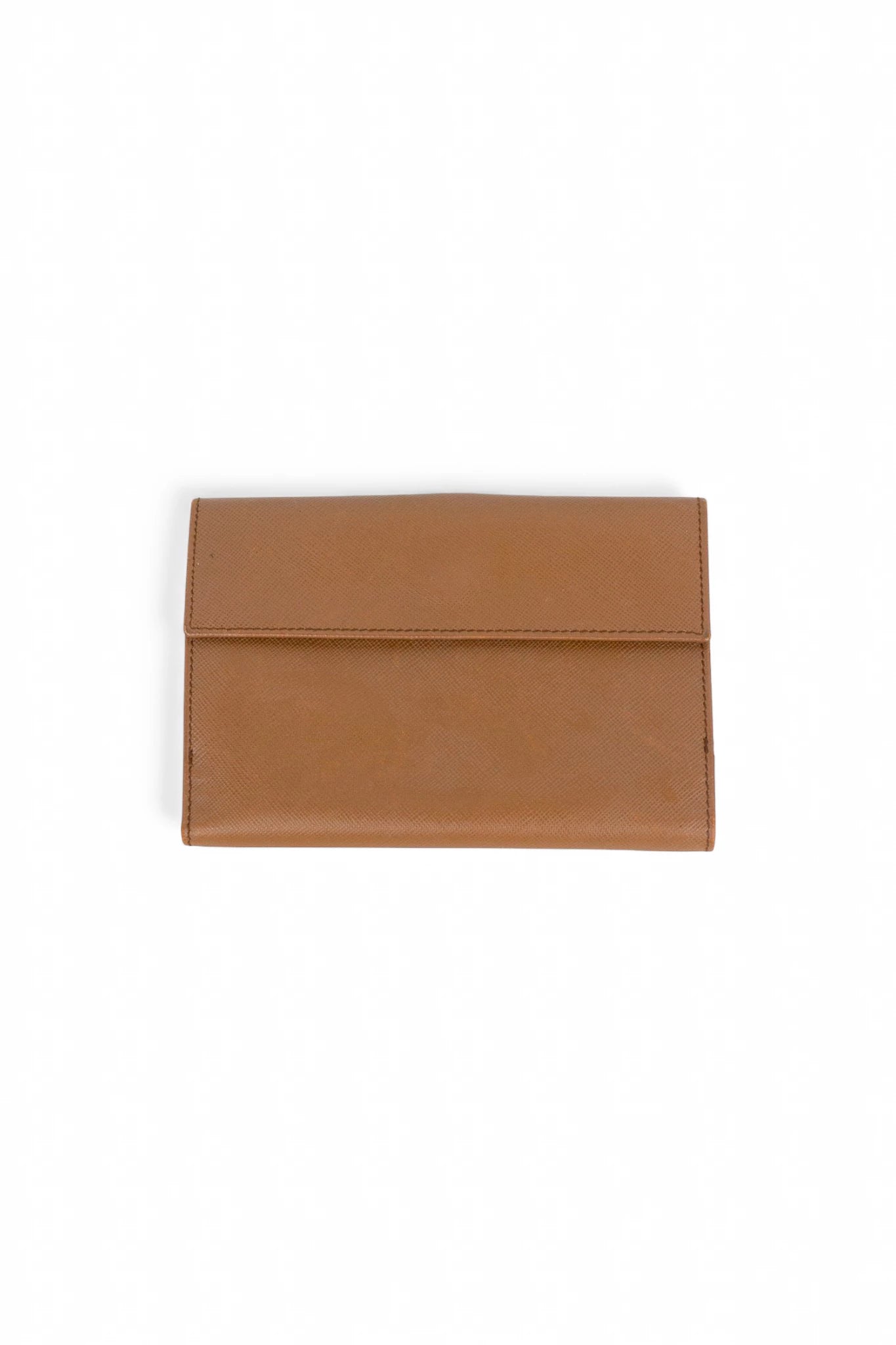Brown Saffiano Leather Wallet with Gold Clip Closure