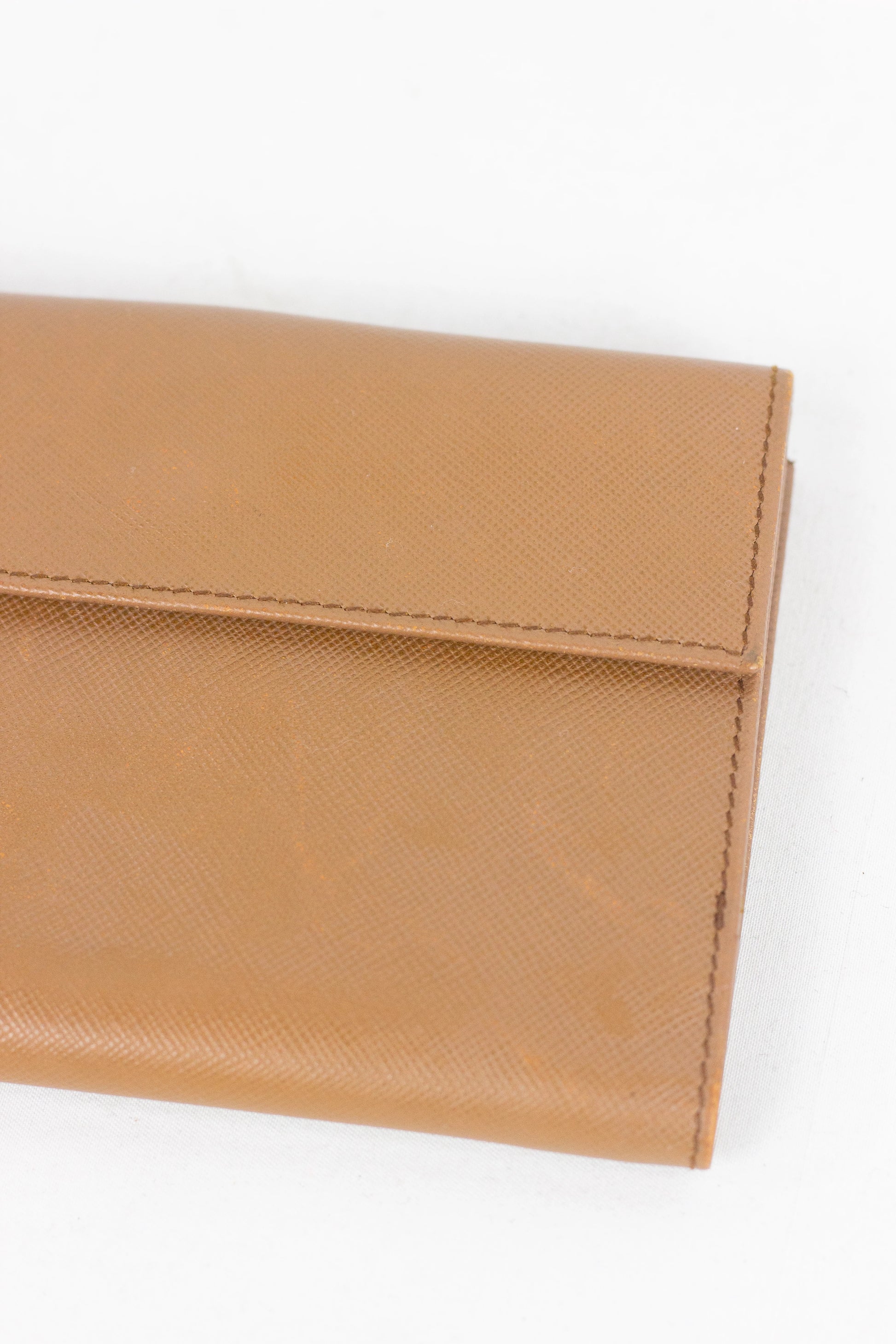 Brown Saffiano Leather Wallet with Gold Clip Closure