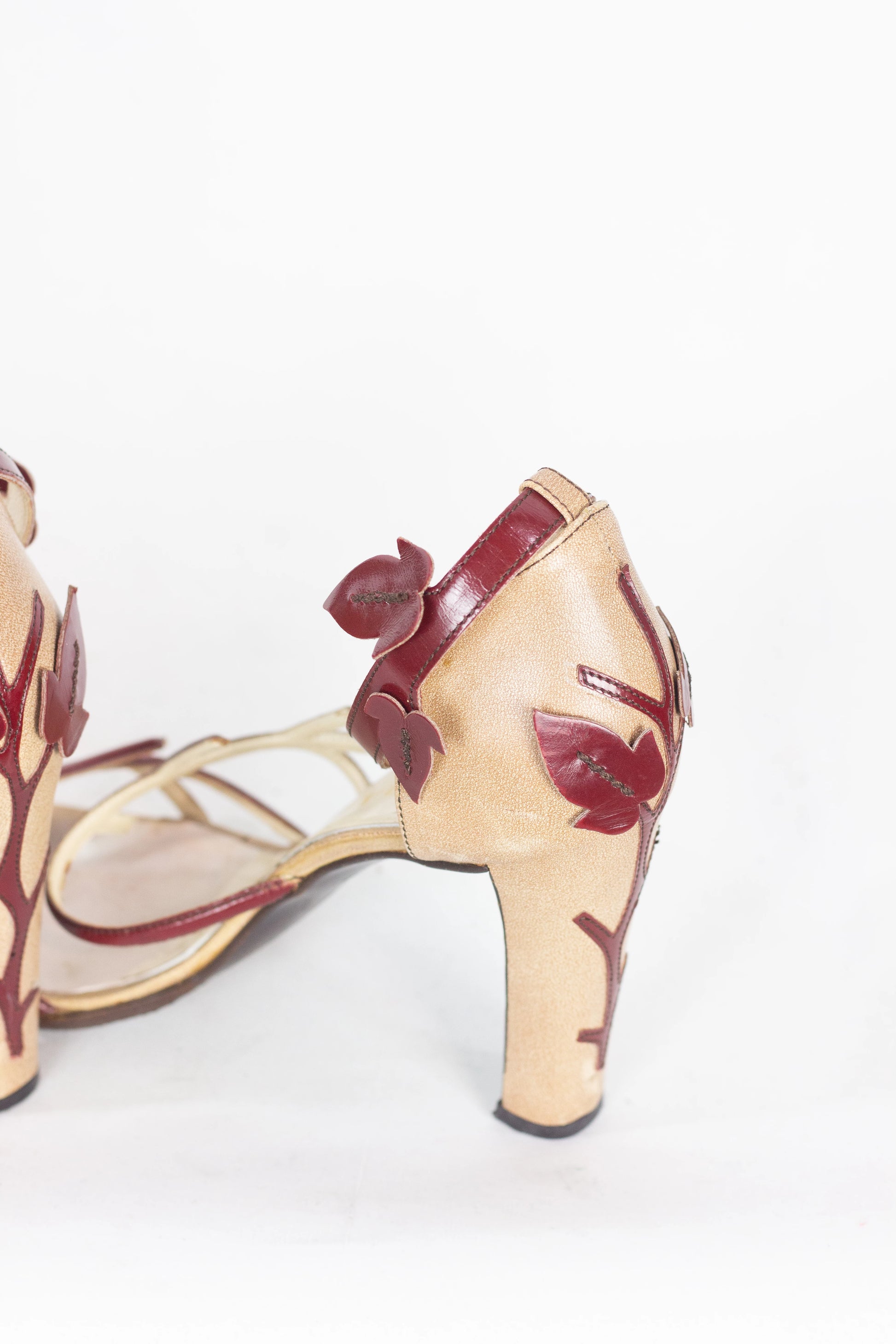 Cream Leather Sandals with Red Vine Decor SS1997