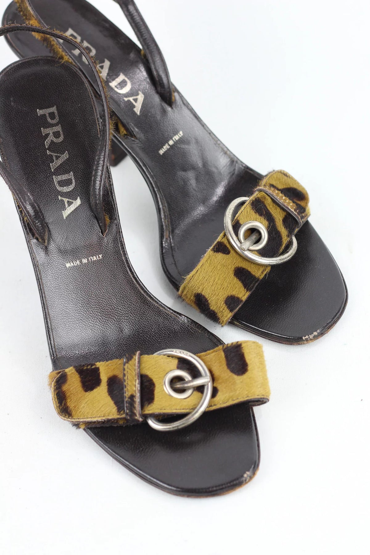 Leopard Print Pony Hair Slingback Sandals