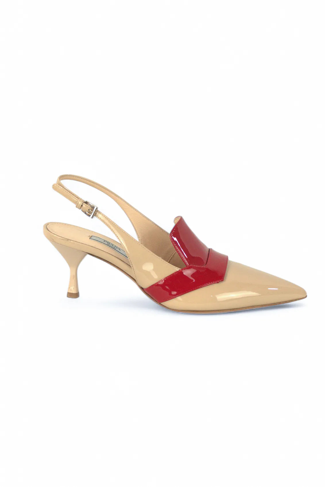 Cream patent pointed slingback