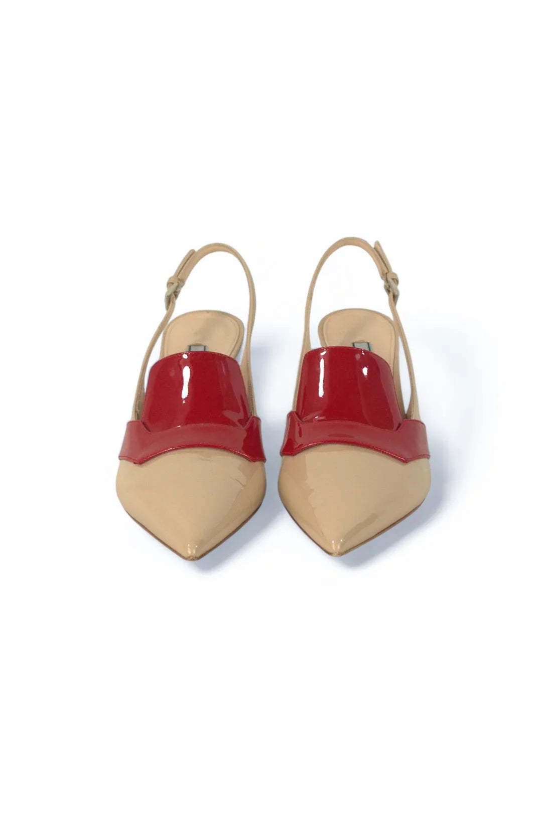Cream patent pointed slingback