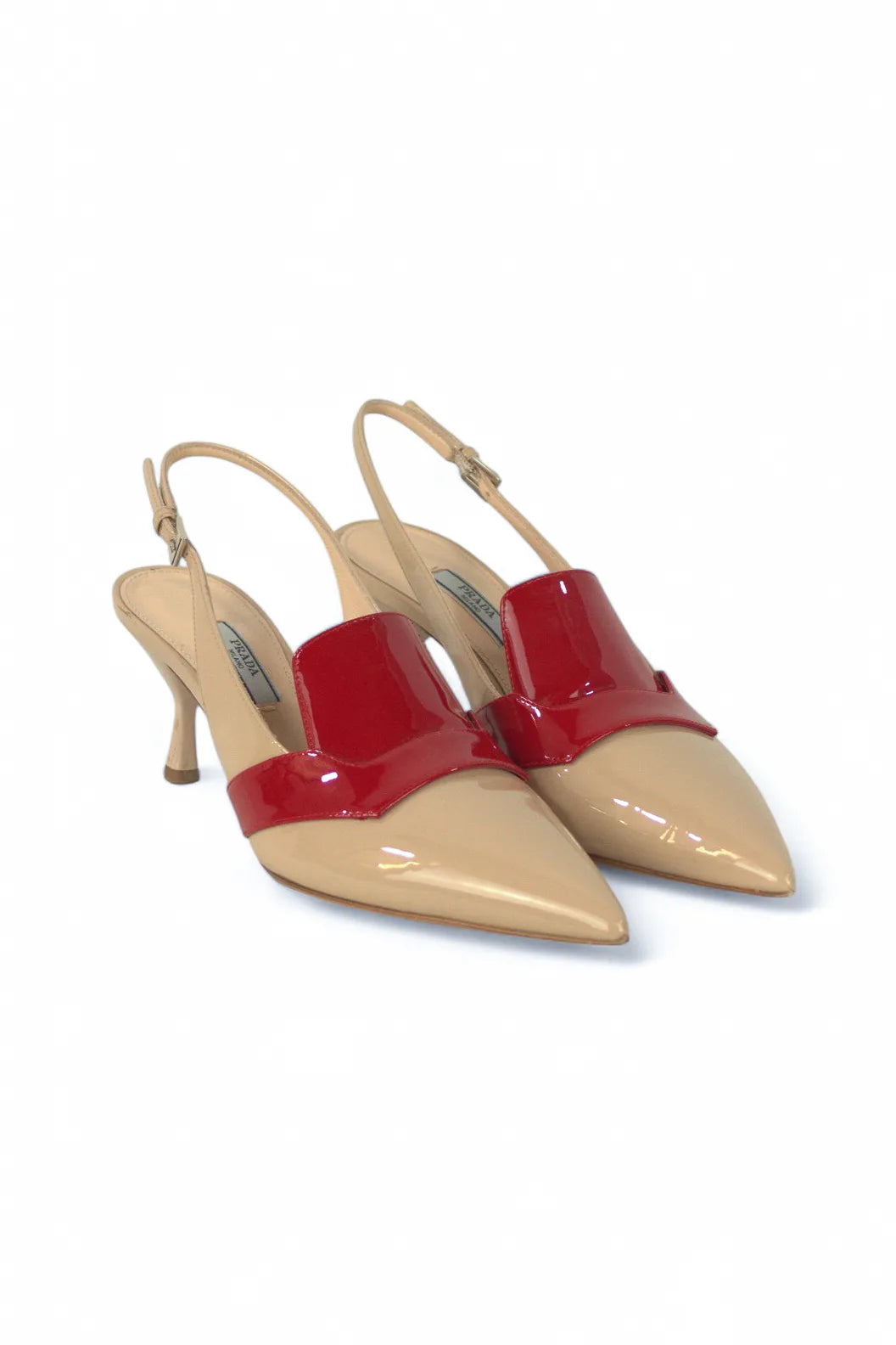Cream patent pointed slingback