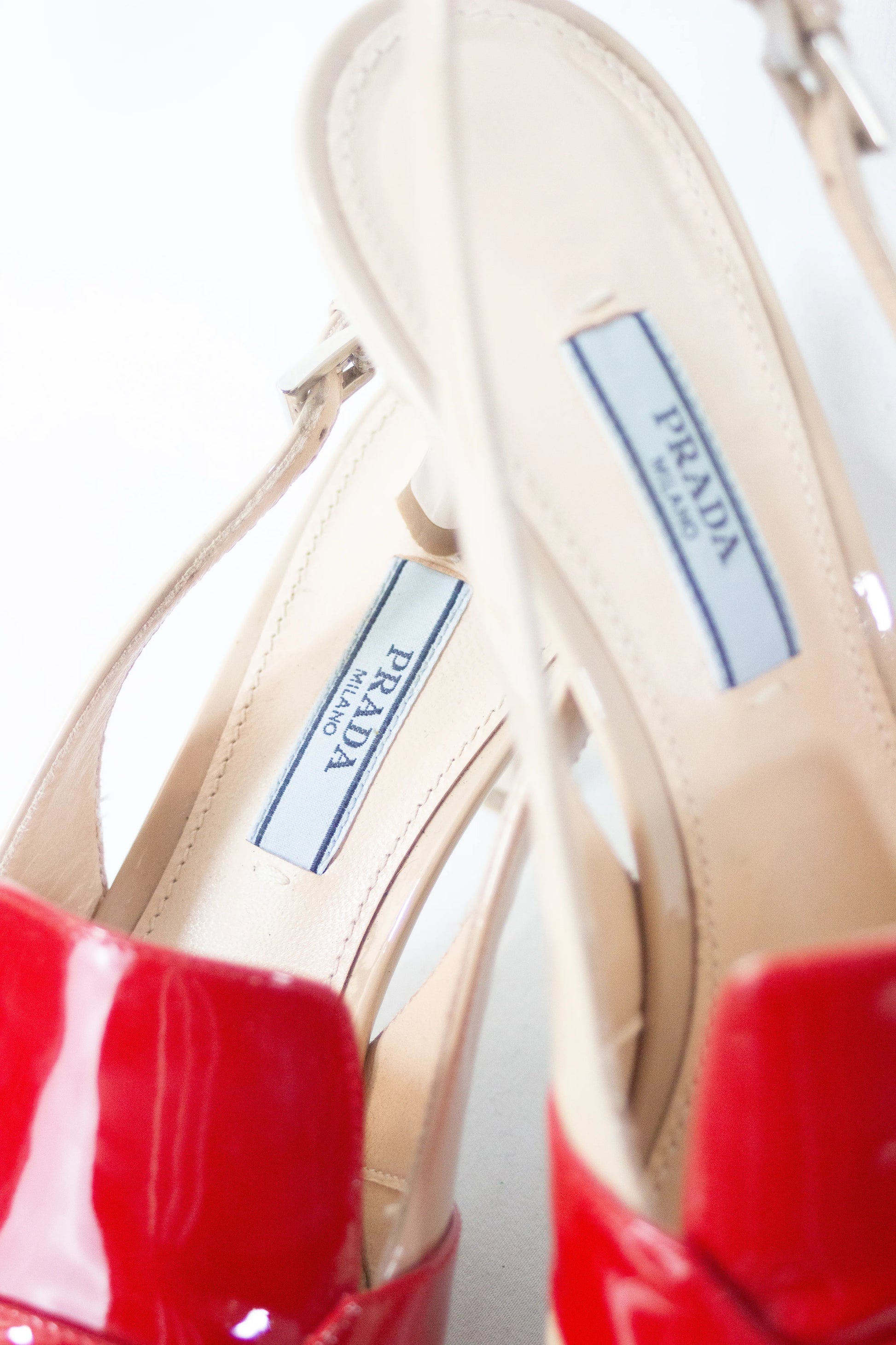Cream patent pointed slingback