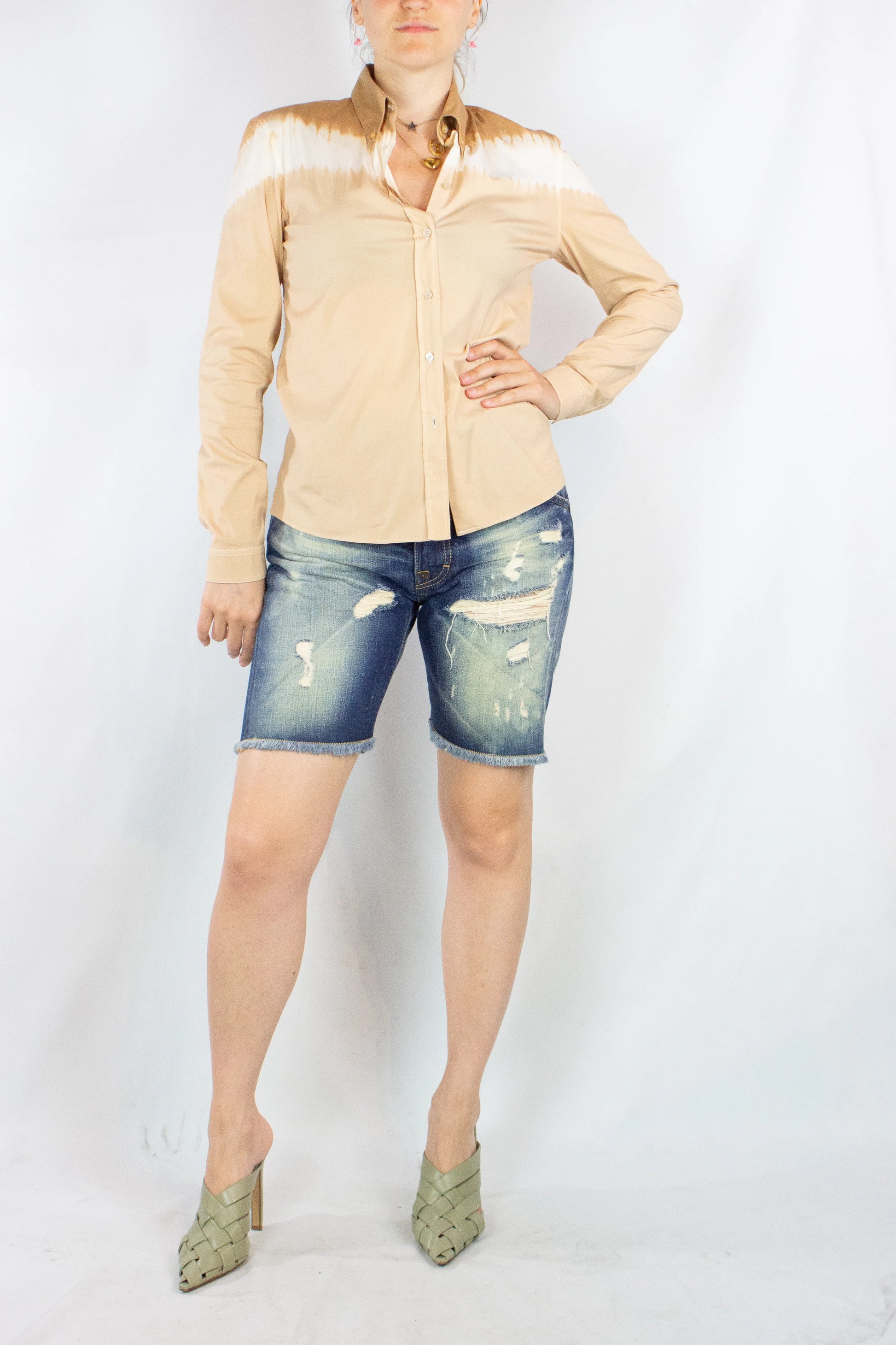 Beige Tie-Dye Slim Shirt