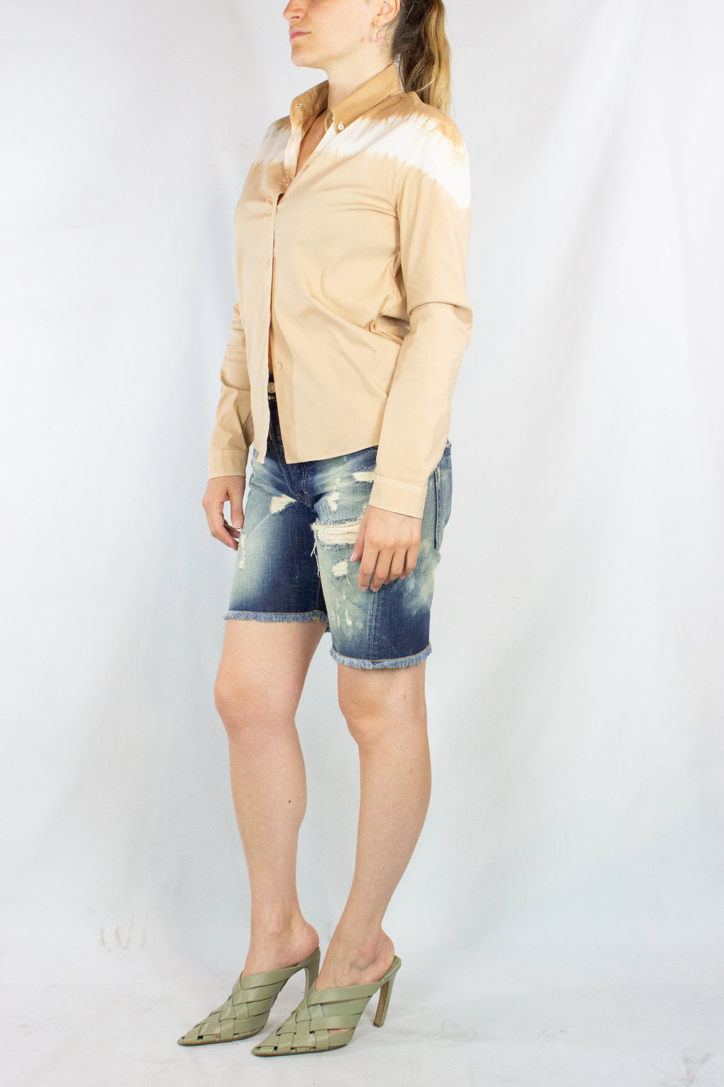 Beige Tie-Dye Slim Shirt