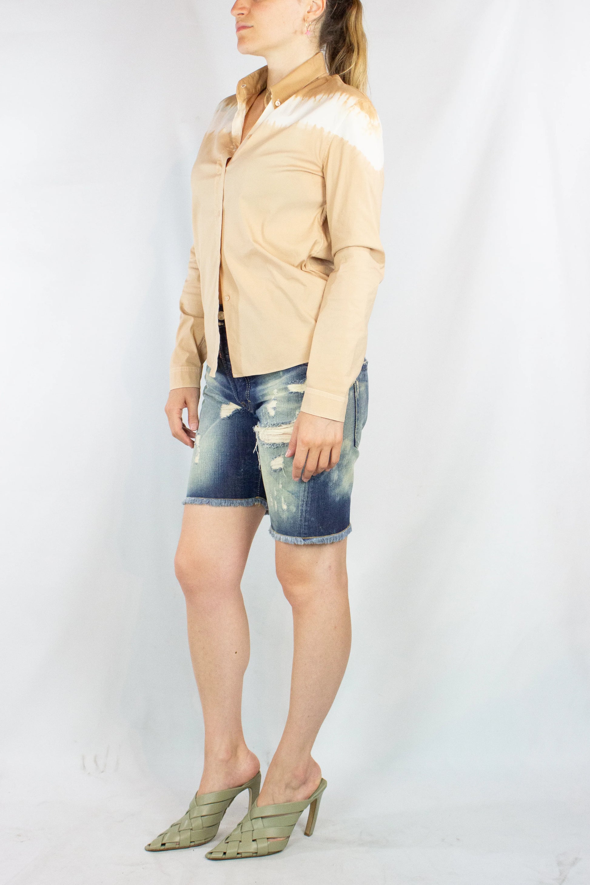Beige Tie-Dye Slim Shirt