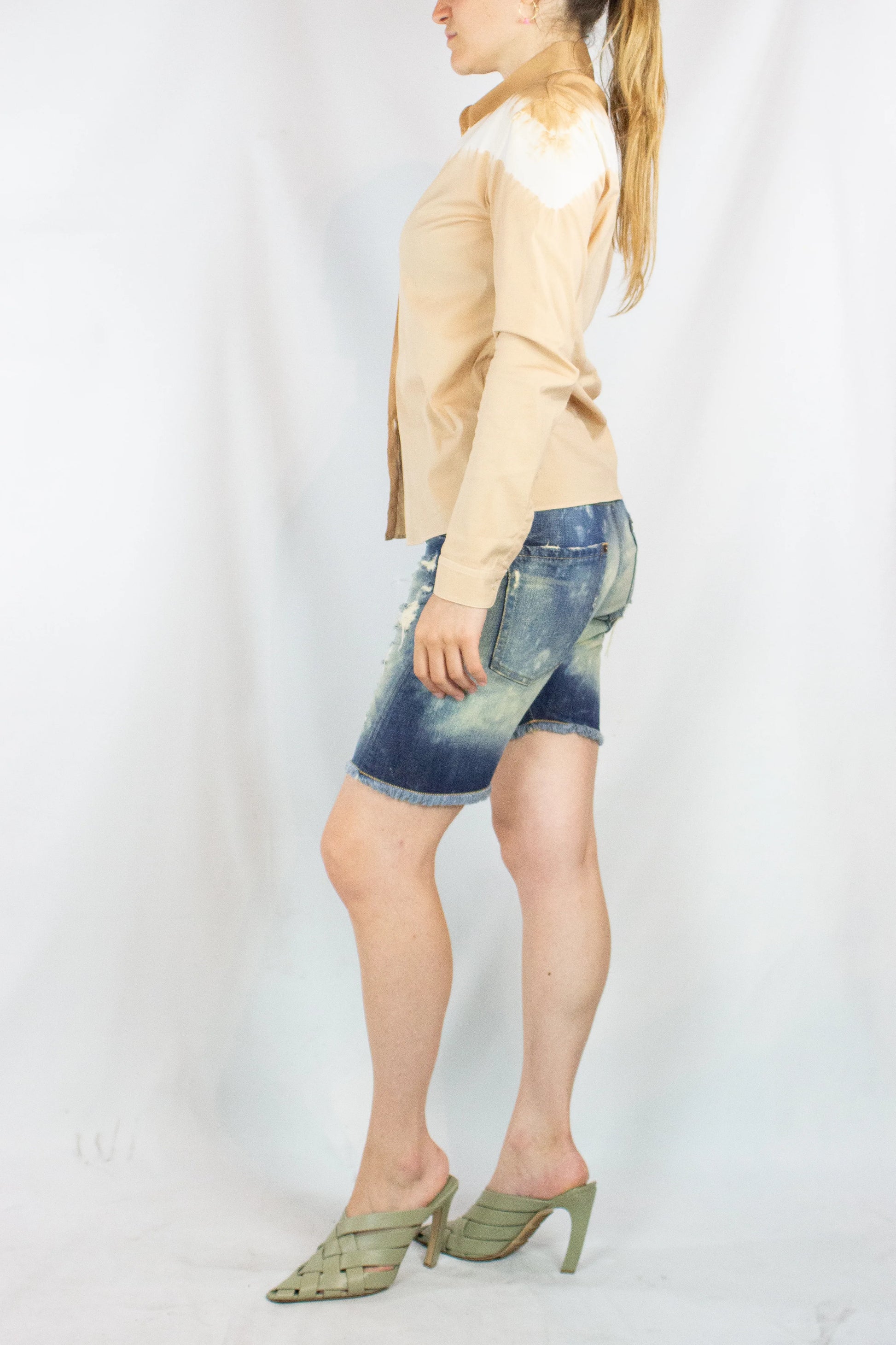 Beige Tie-Dye Slim Shirt