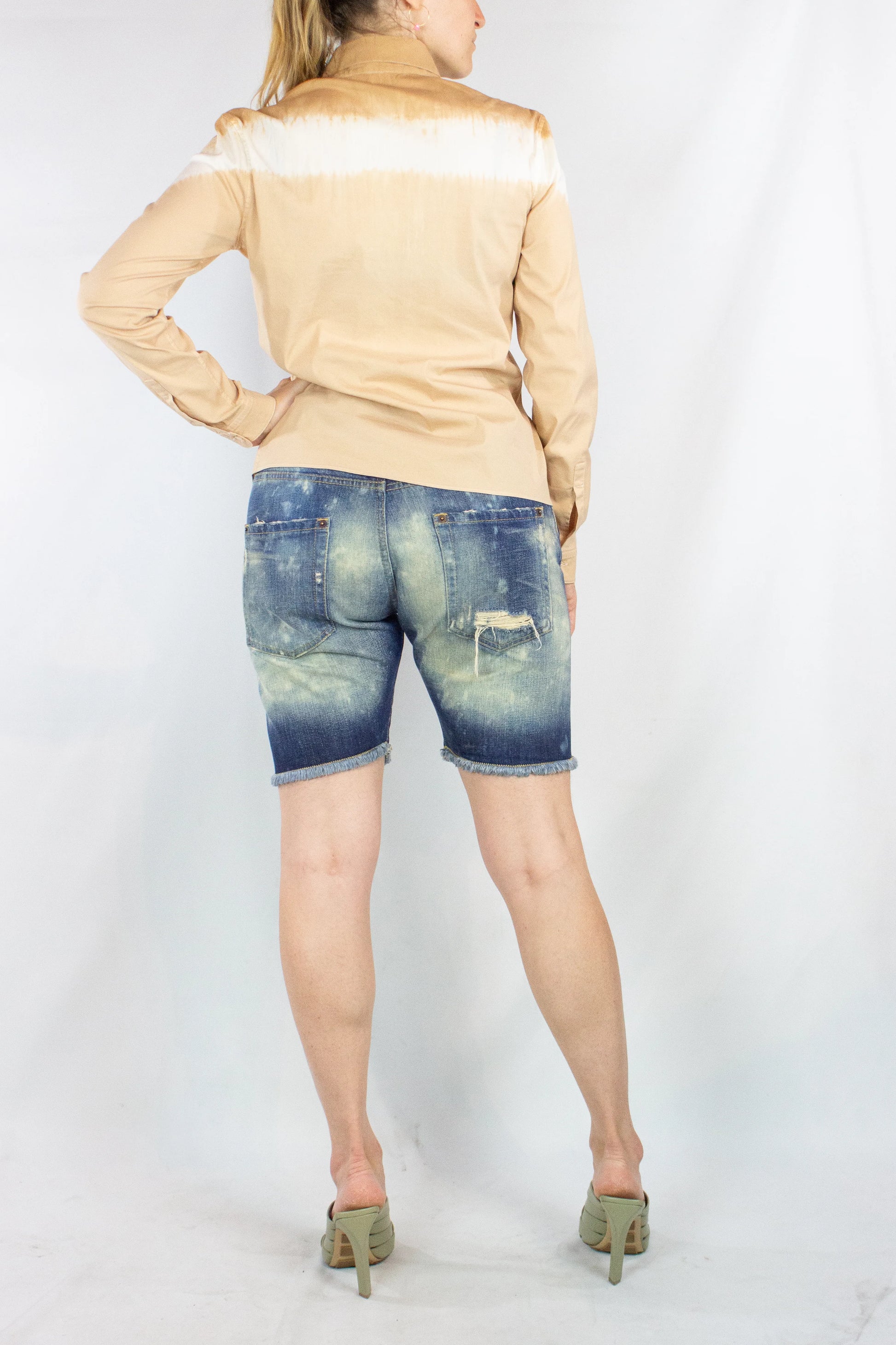 Beige Tie-Dye Slim Shirt