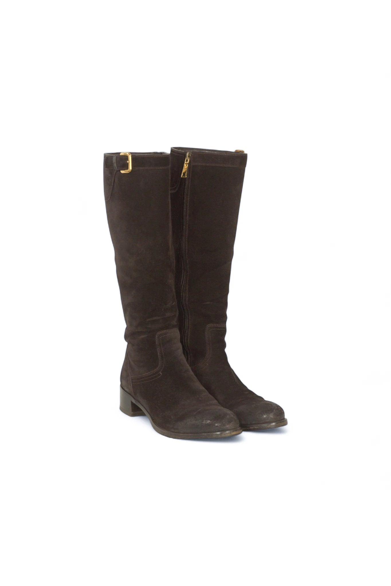 Brown Suede Boots with Distressed Finish