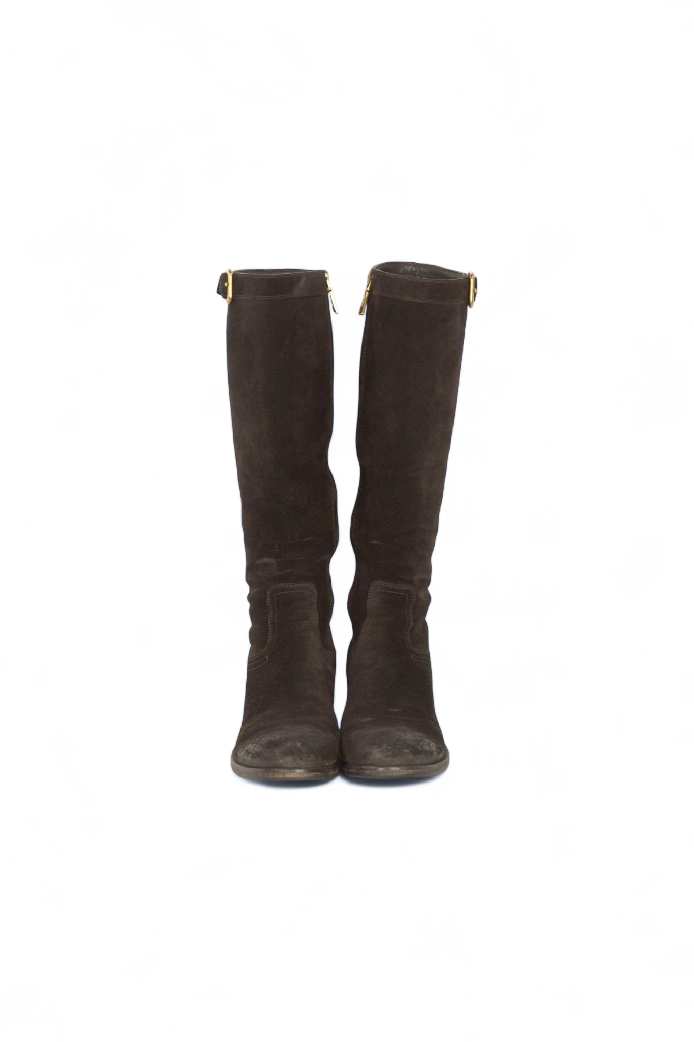 Brown Suede Boots with Distressed Finish