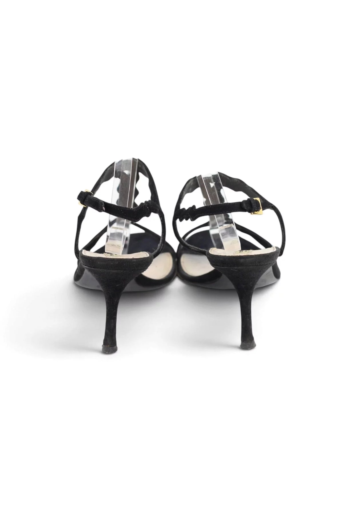 Black Suede Scalloped T-Bar Slingback Heels
