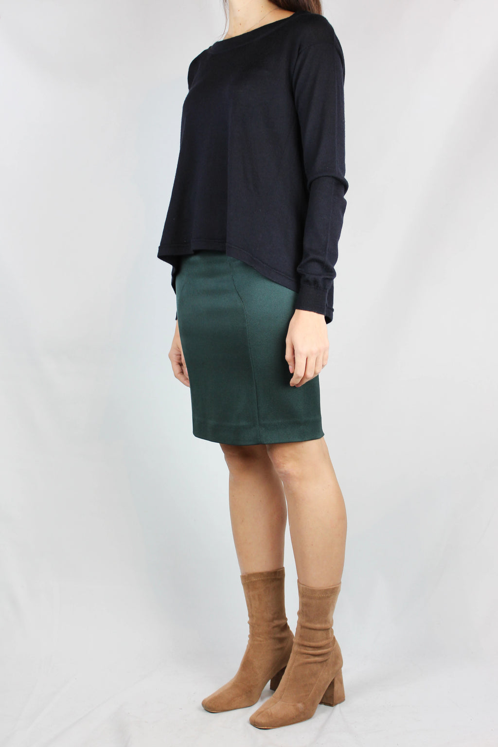 Wool Silk Open Back Sweater with Striped Detail