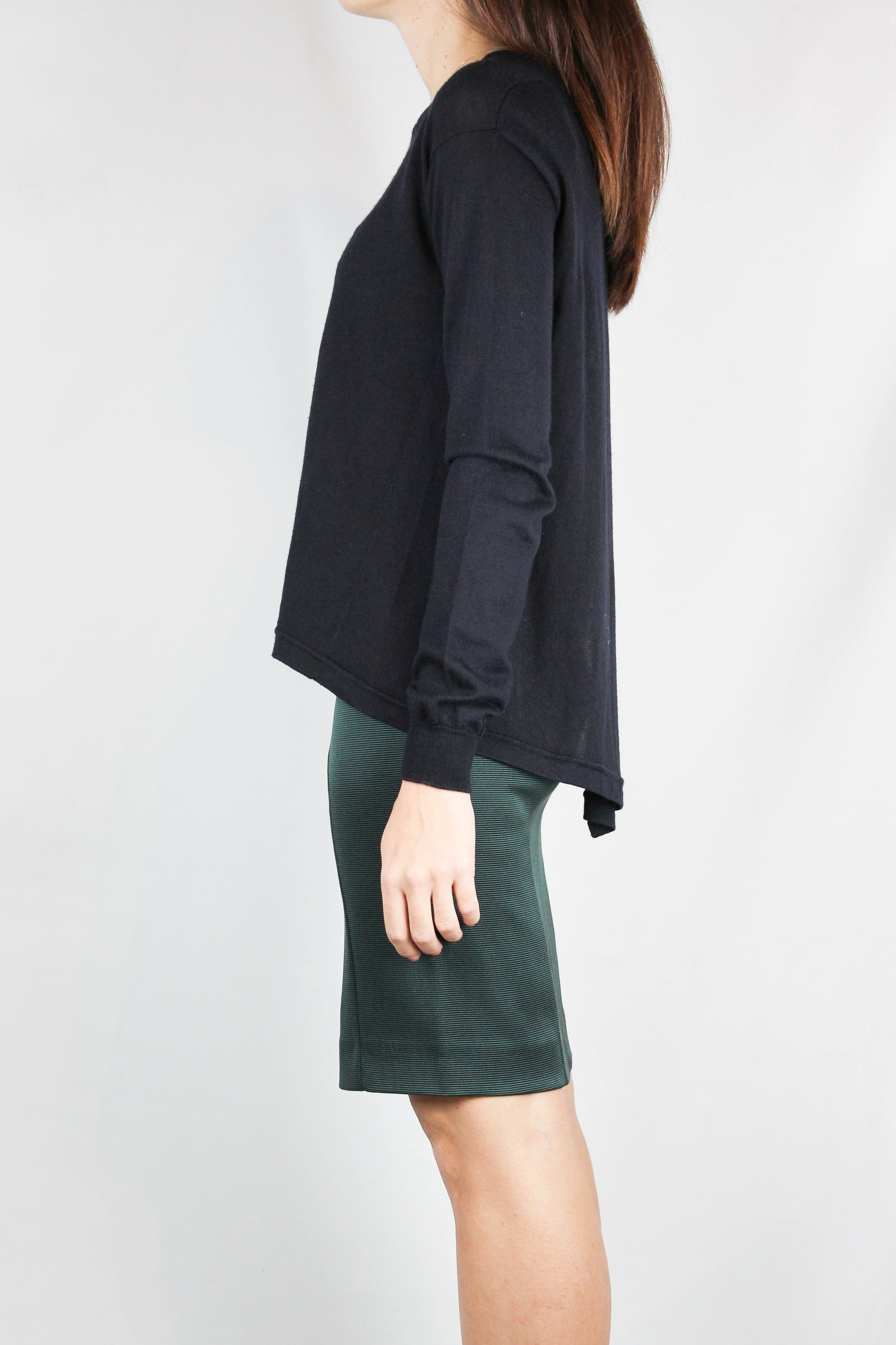 Wool Silk Open Back Sweater with Striped Detail