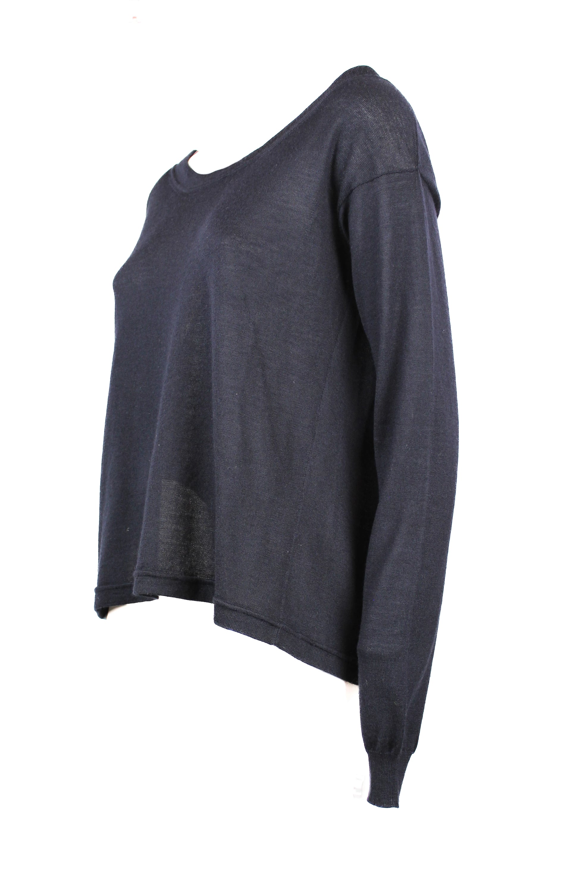 Wool Silk Open Back Sweater with Striped Detail