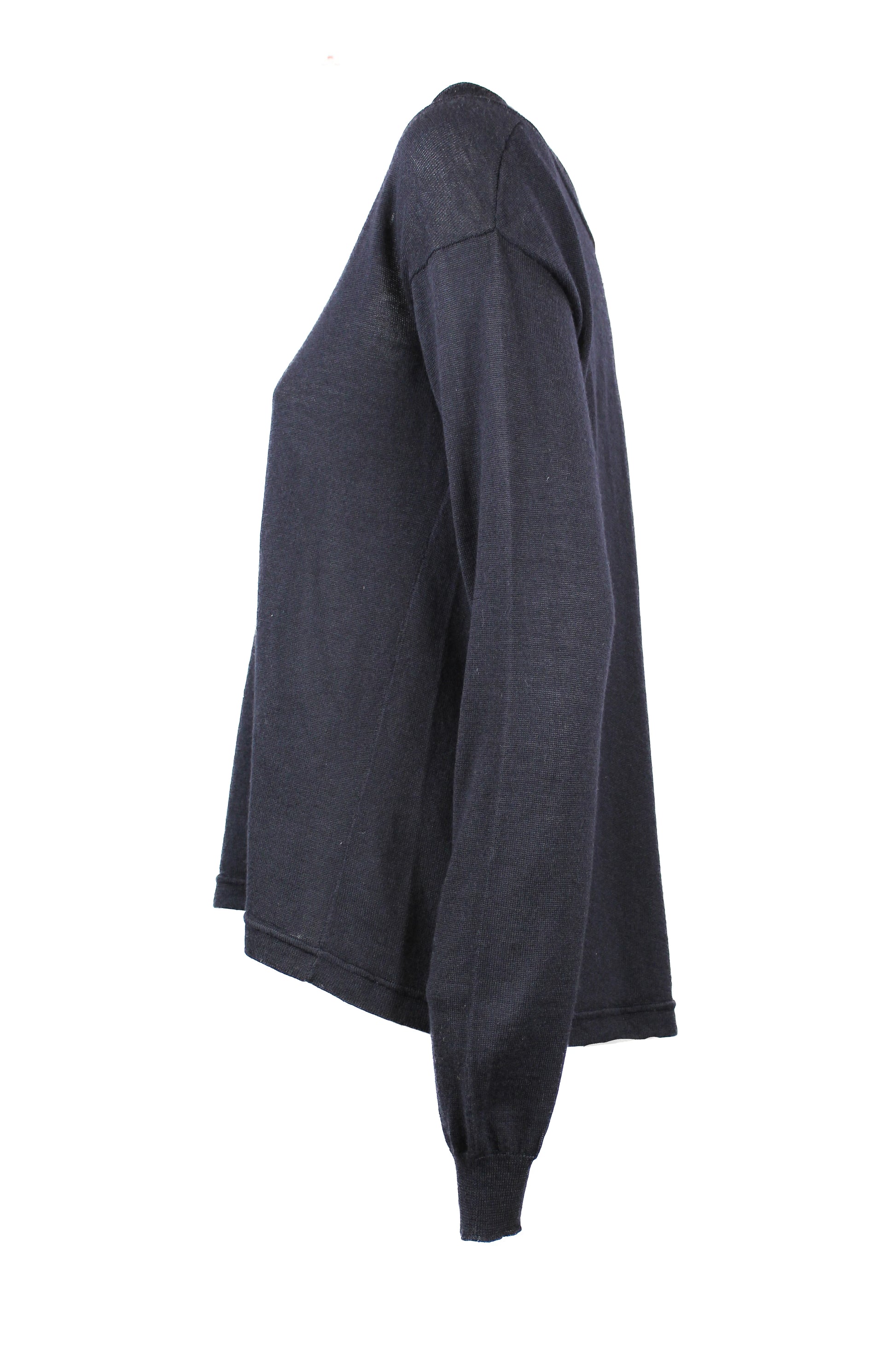 Wool Silk Open Back Sweater with Striped Detail