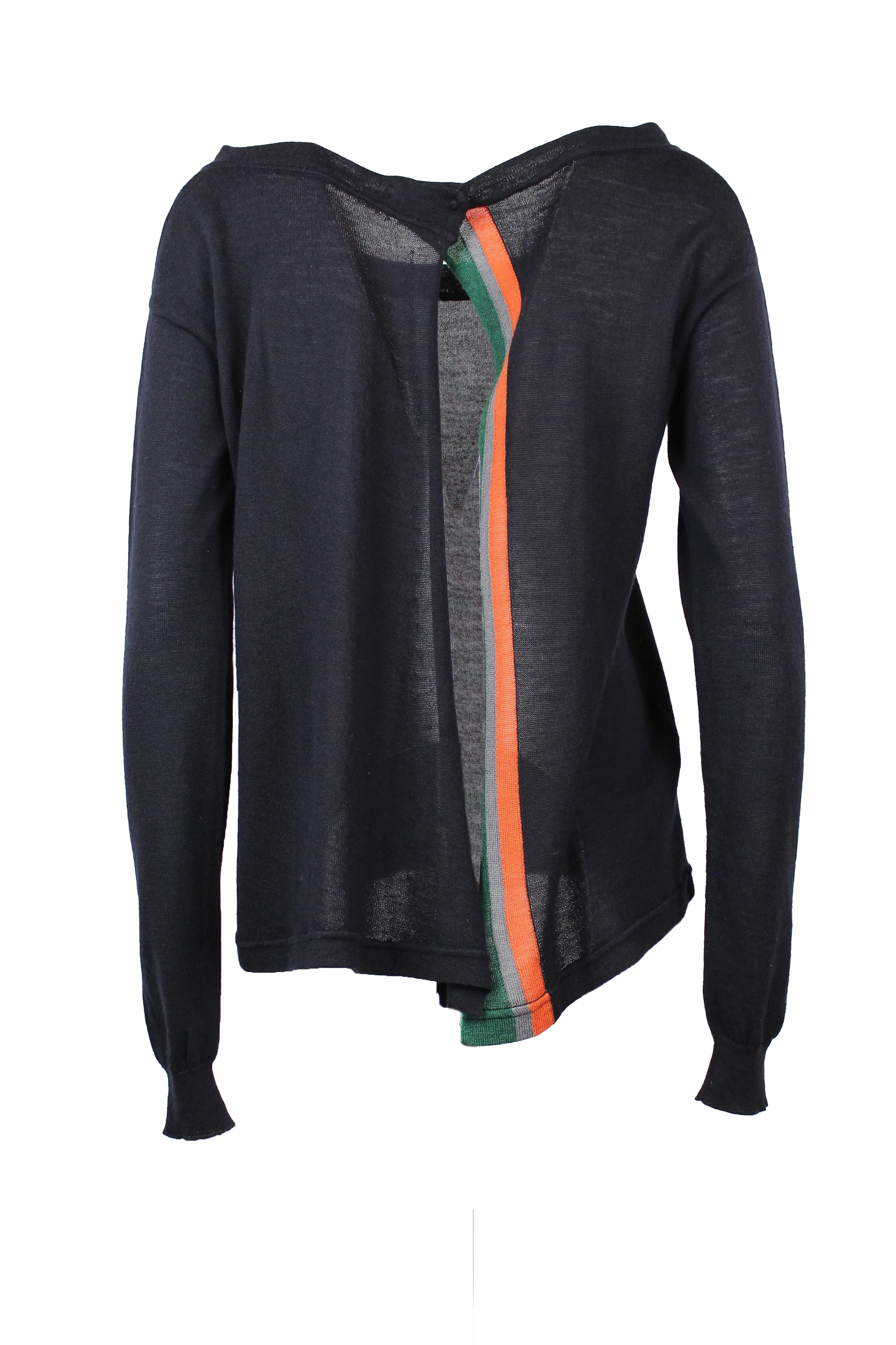 Wool Silk Open Back Sweater with Striped Detail
