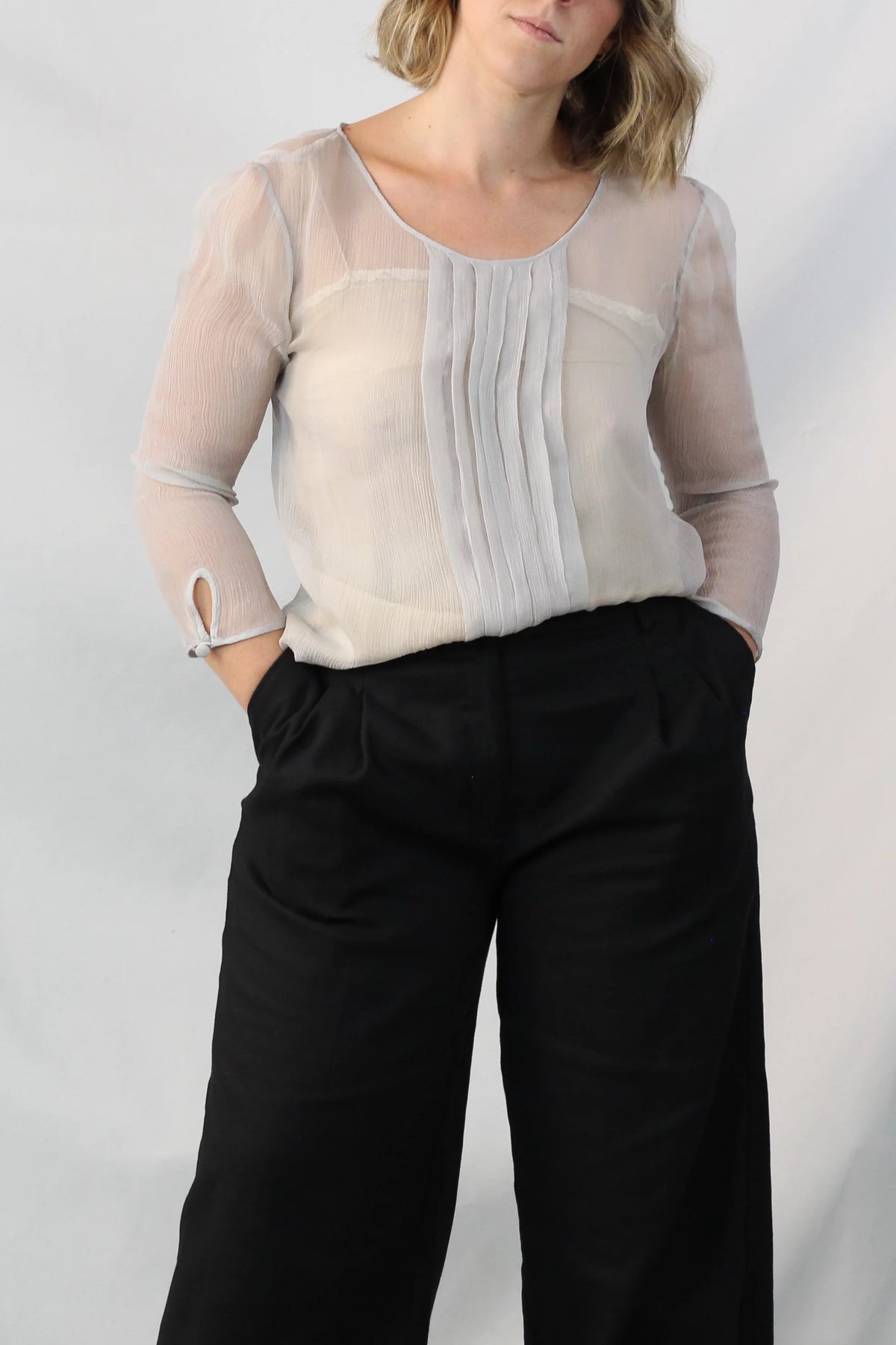Ivory Silk Pleated Blouse