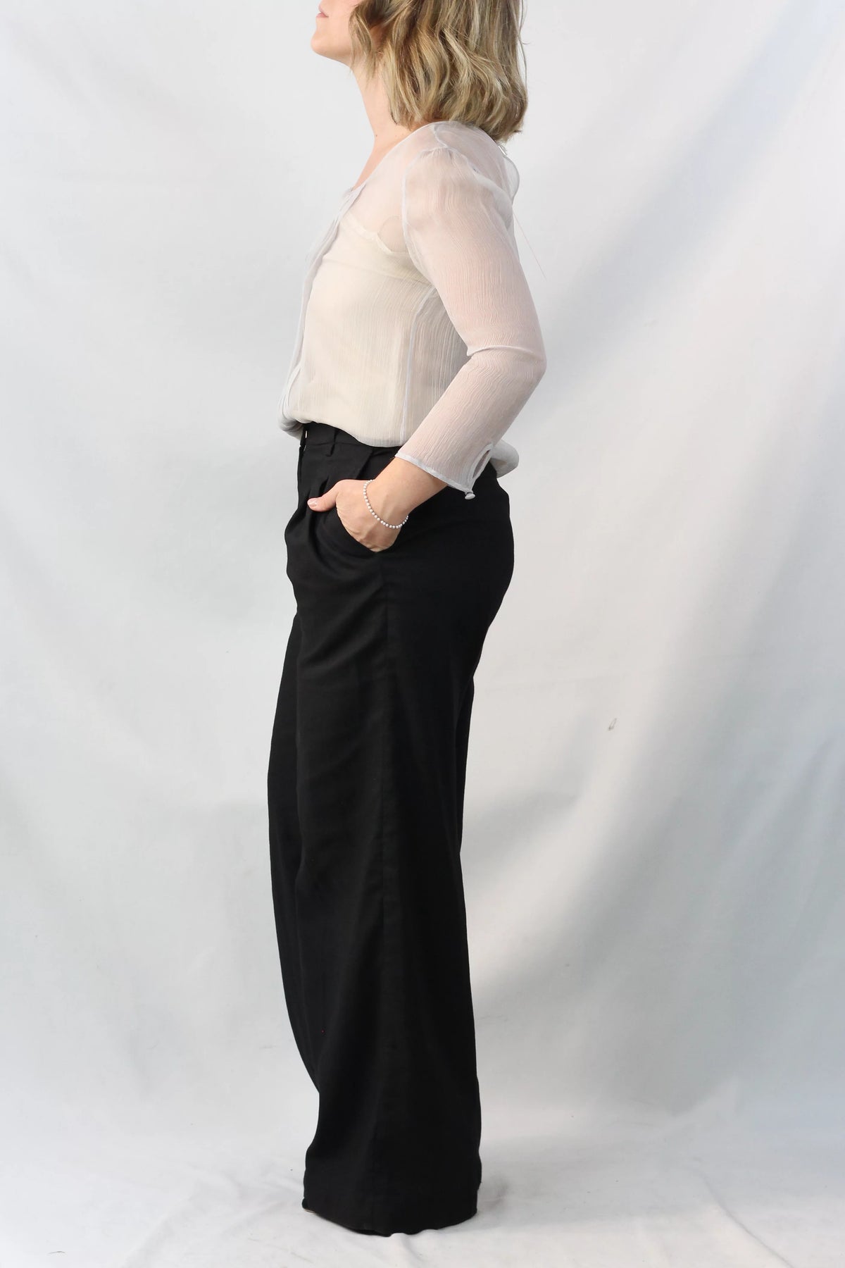 Ivory Silk Pleated Blouse