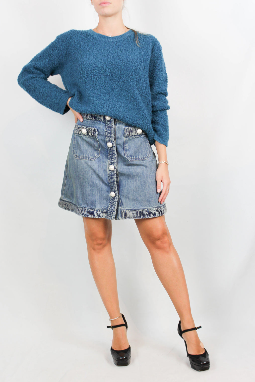 Turquoise boucle effect sweater