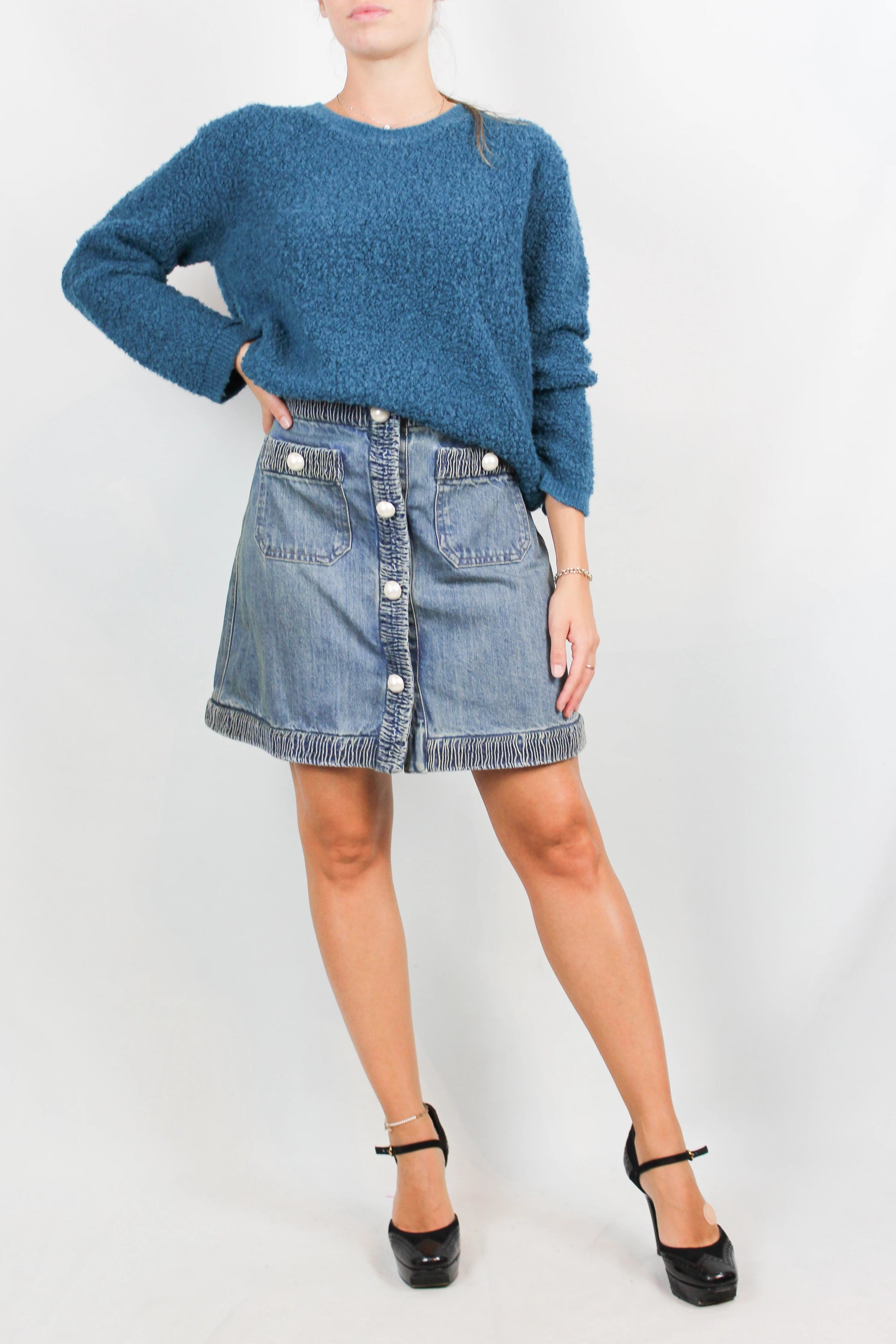 Turquoise boucle effect sweater