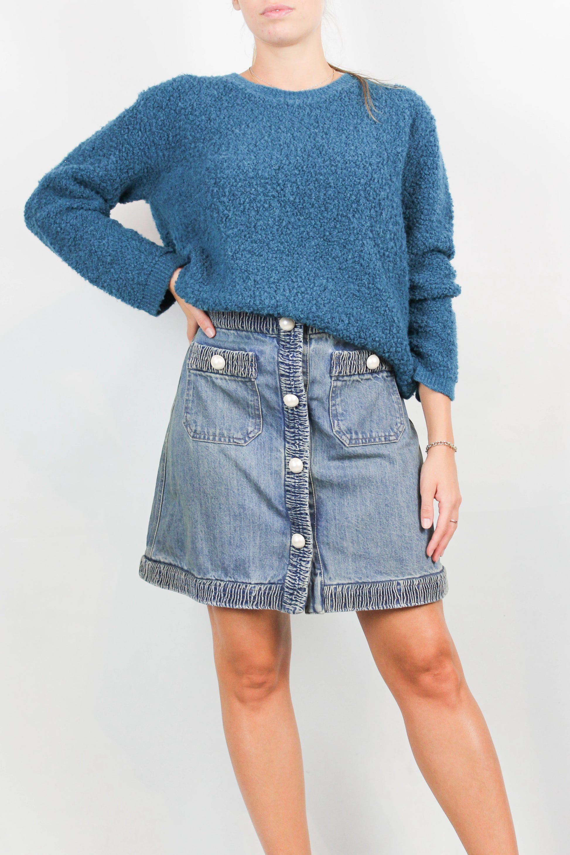 Turquoise boucle effect sweater