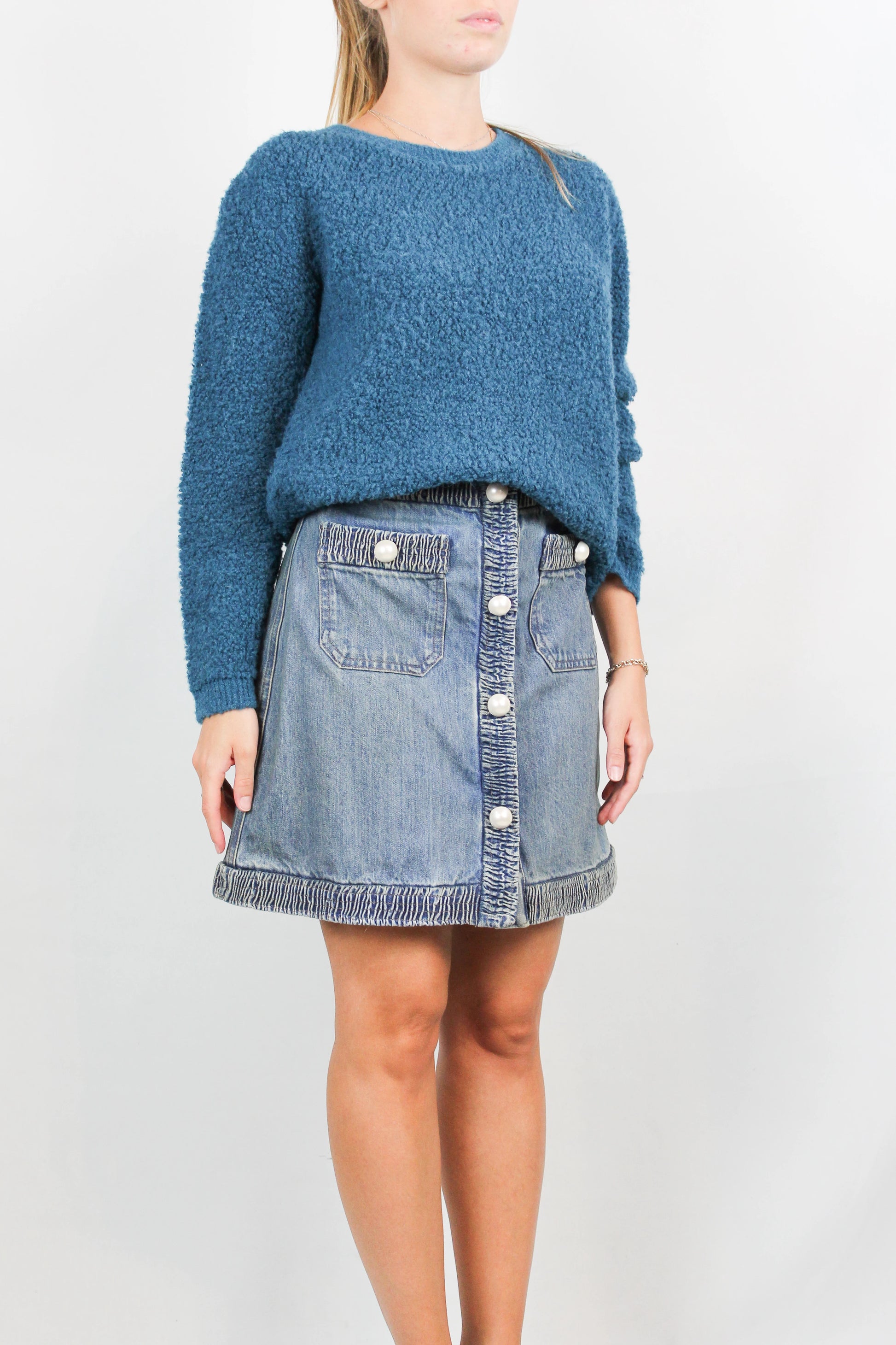 Turquoise boucle effect sweater