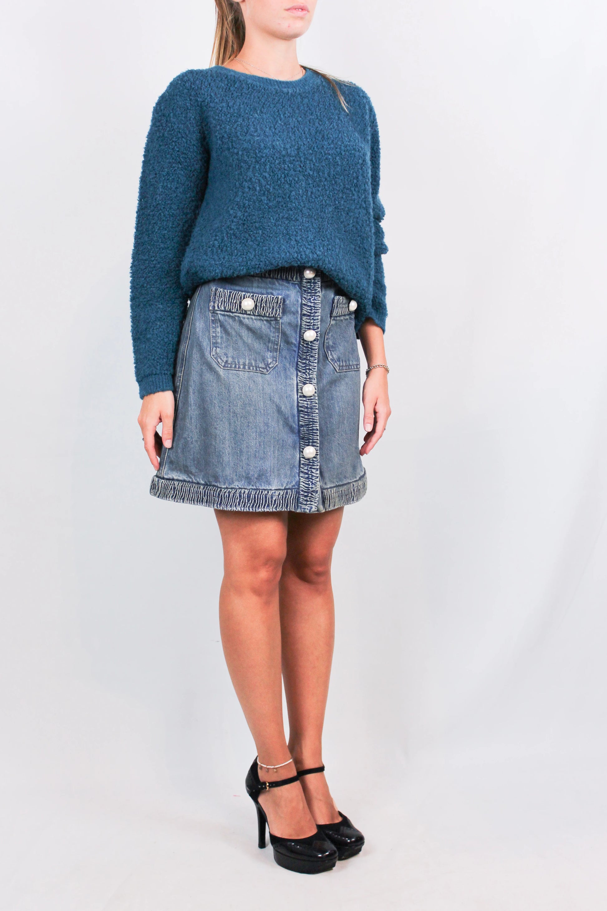 Turquoise boucle effect sweater