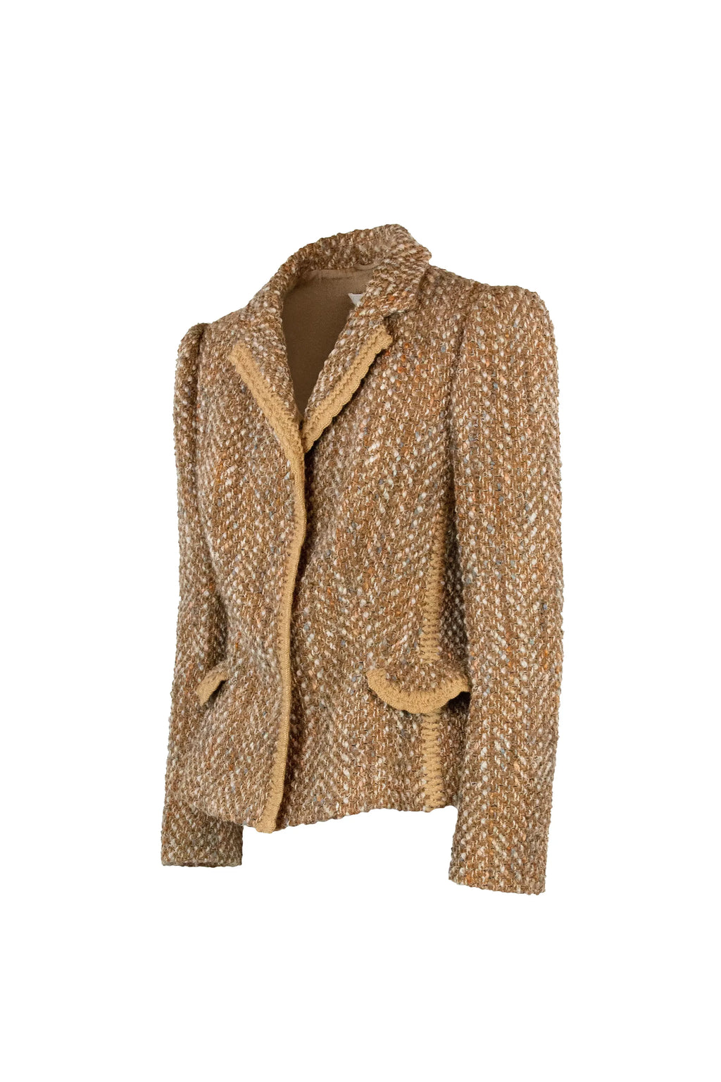 Beige and Pink Tweed Fitted Blazer