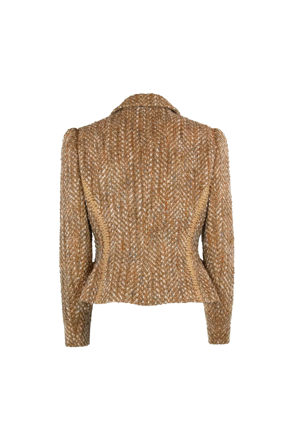 Beige and Pink Tweed Fitted Blazer
