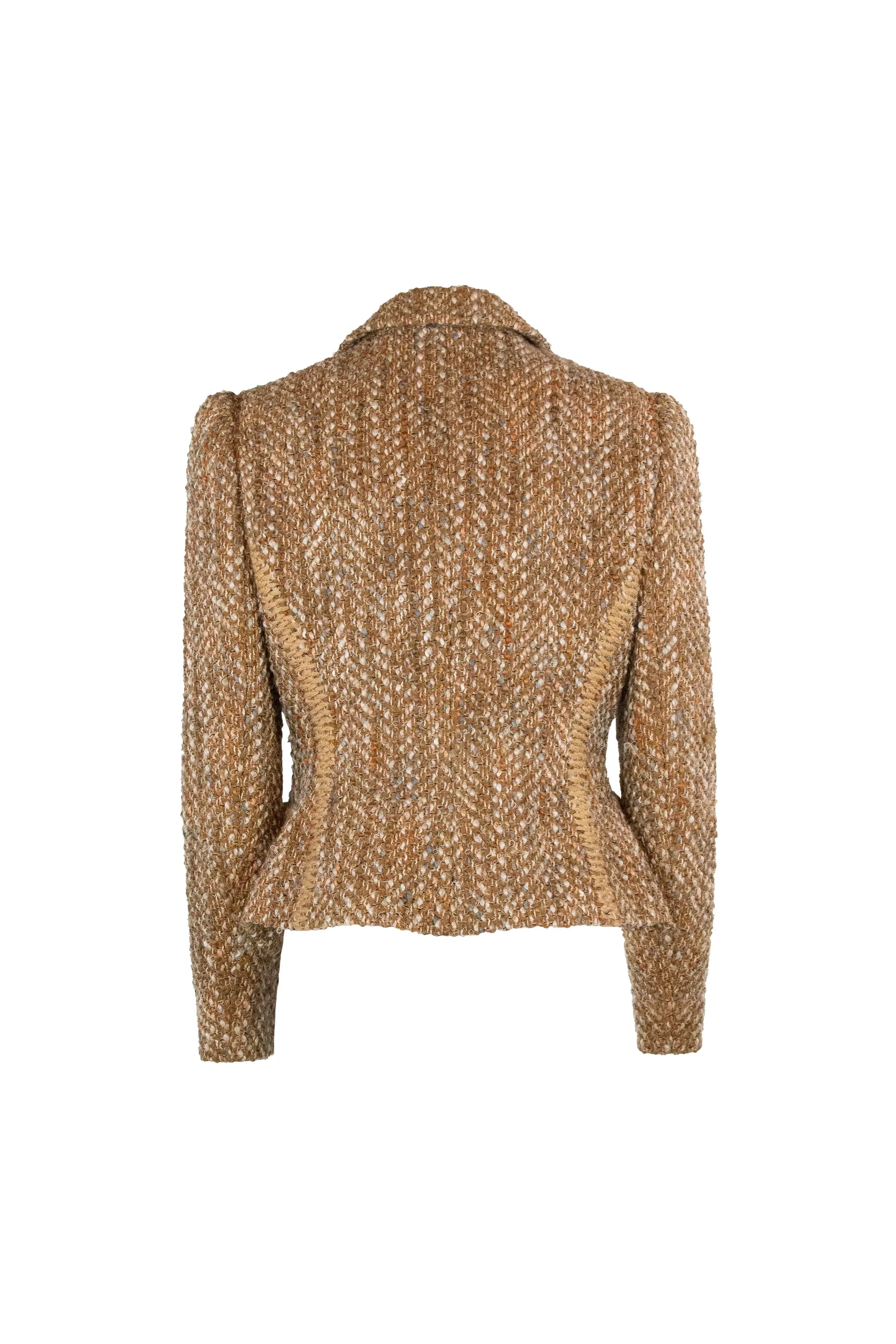 Beige and Pink Tweed Fitted Blazer