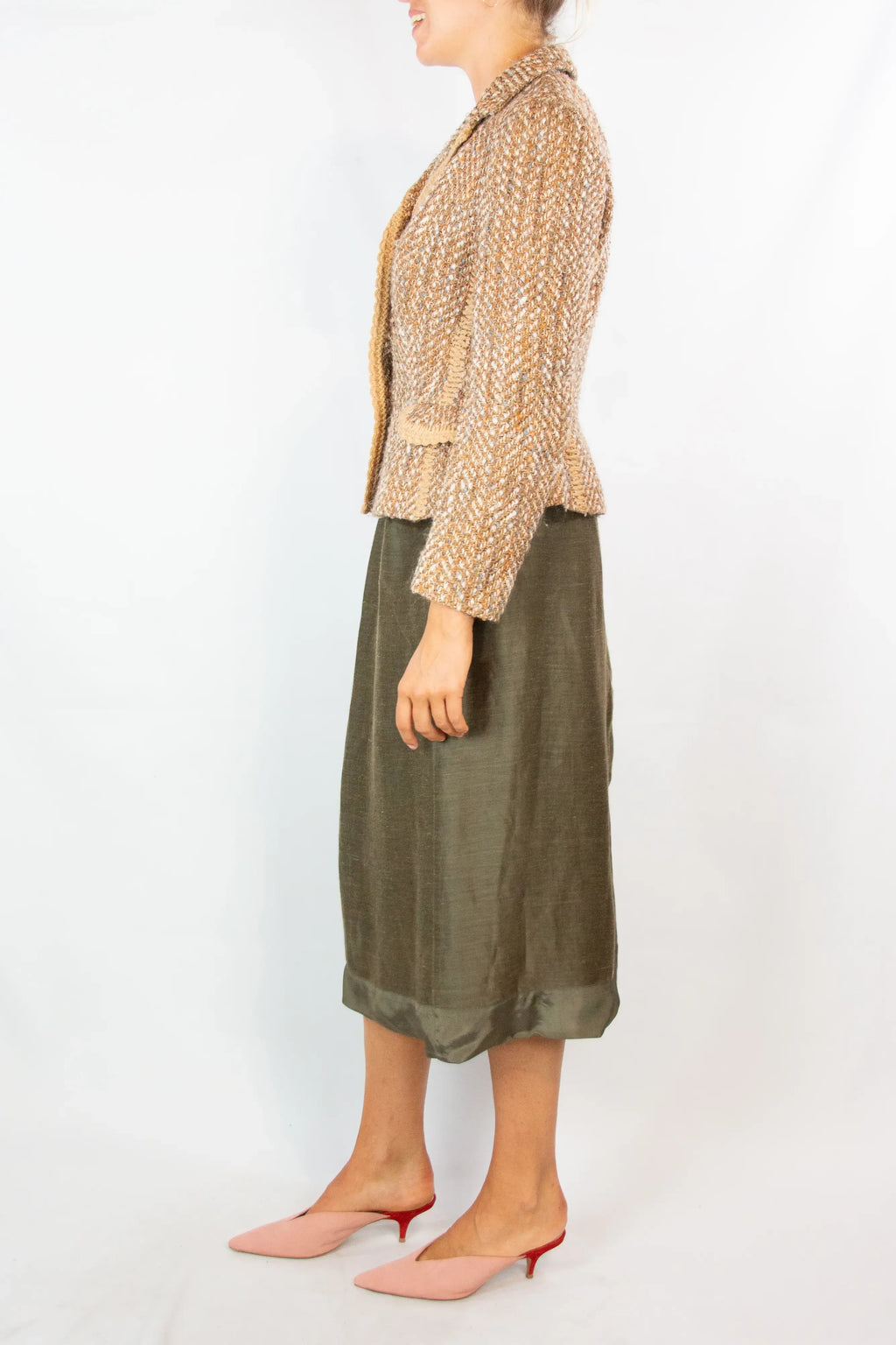 Beige and Pink Tweed Fitted Blazer