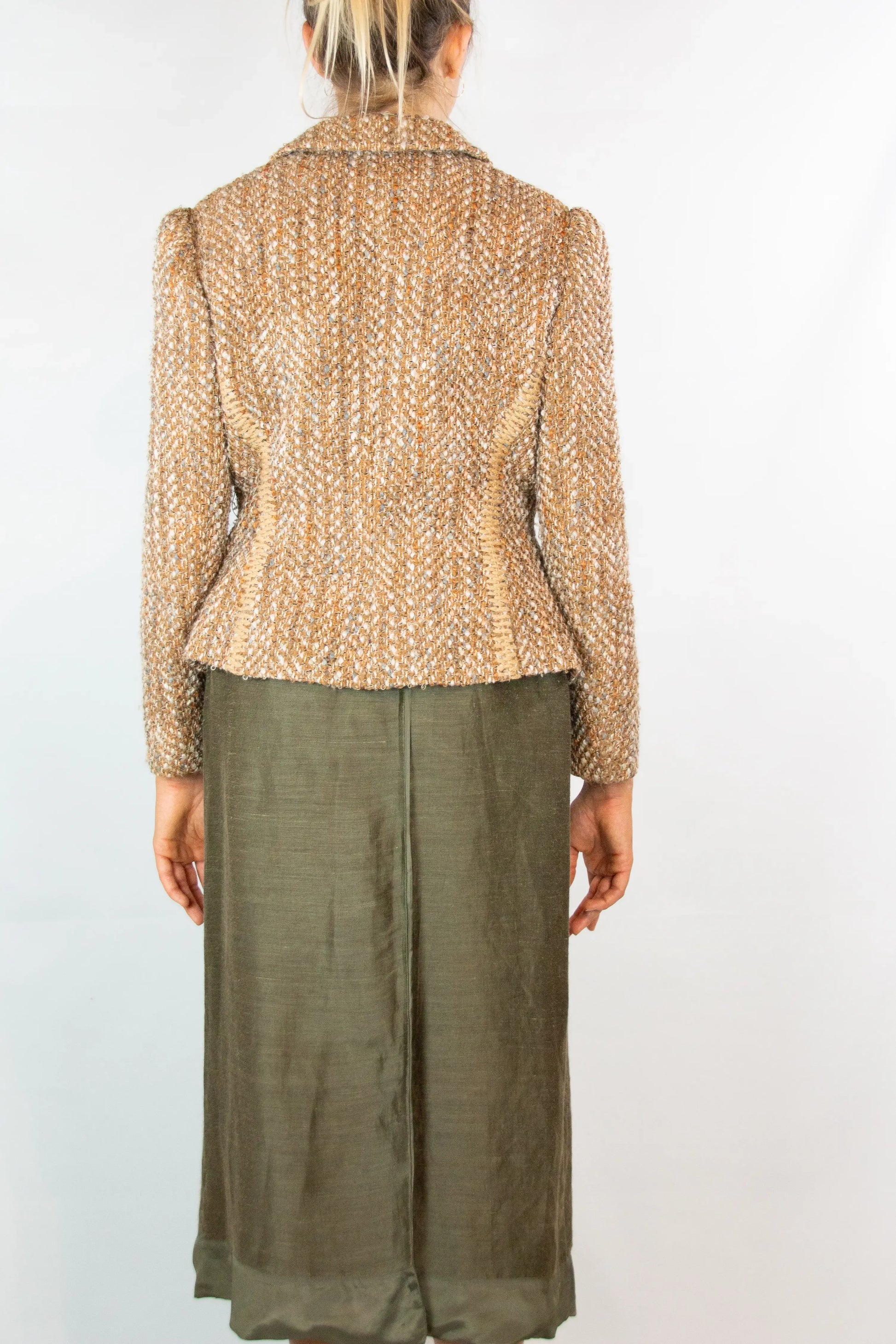 Beige and Pink Tweed Fitted Blazer