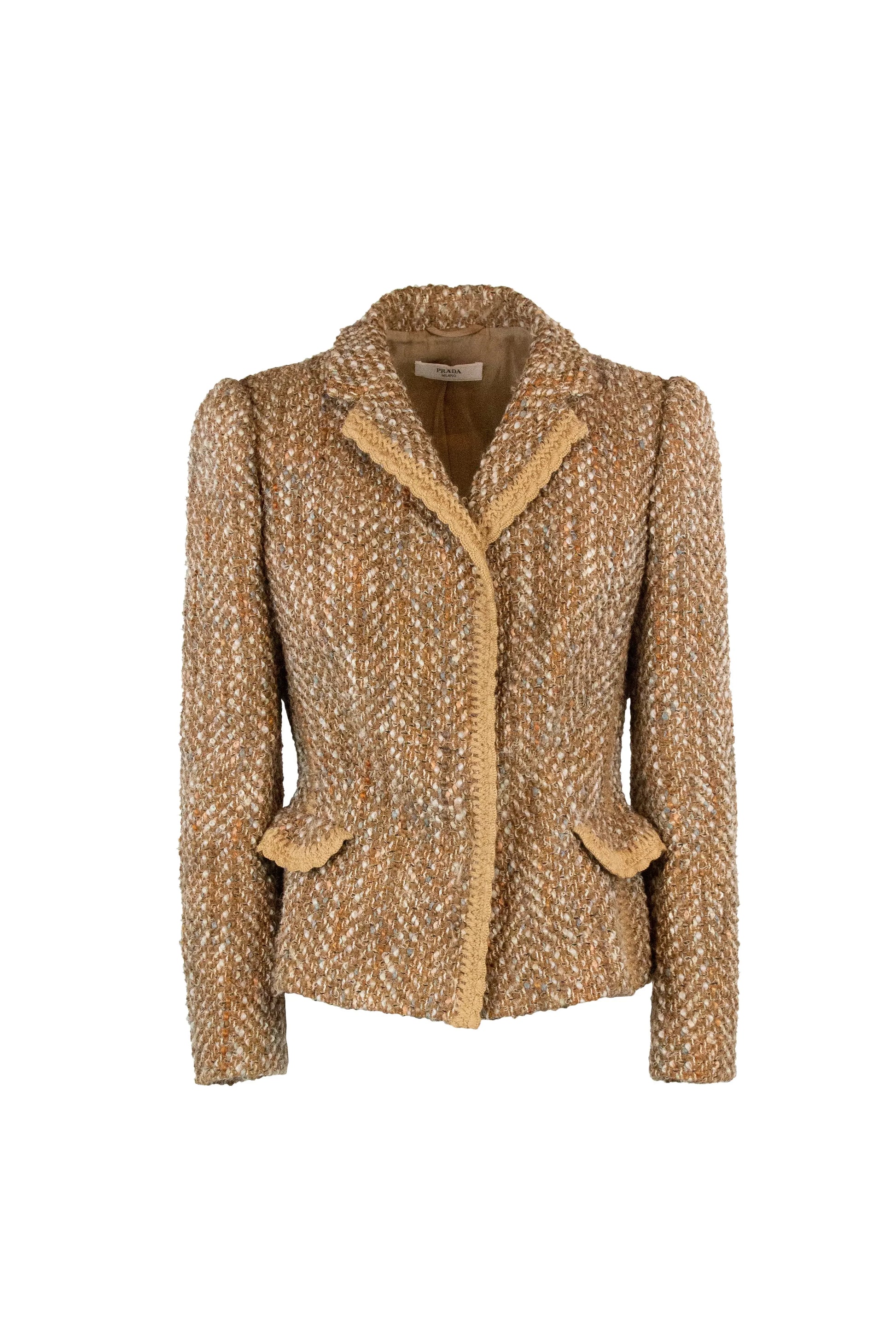 Beige and Pink Tweed Fitted Blazer
