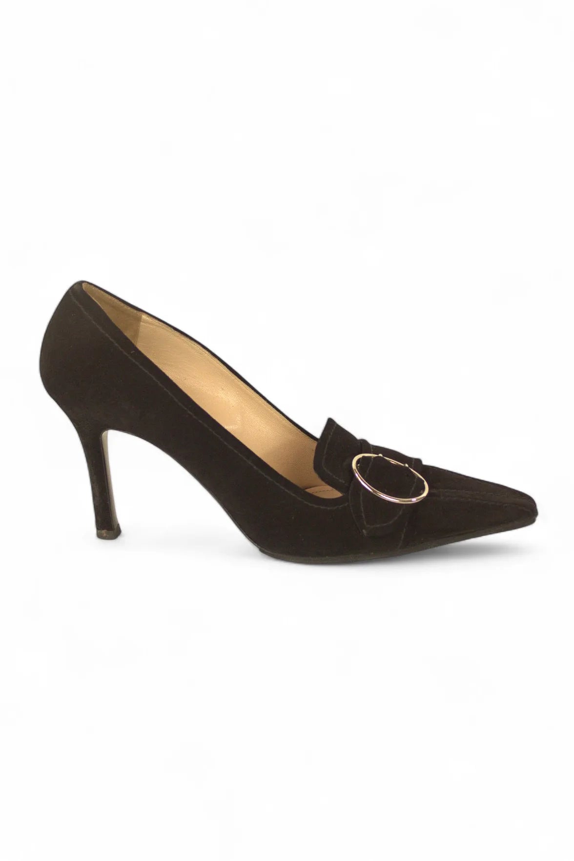 Vintage suede pumps with buckle