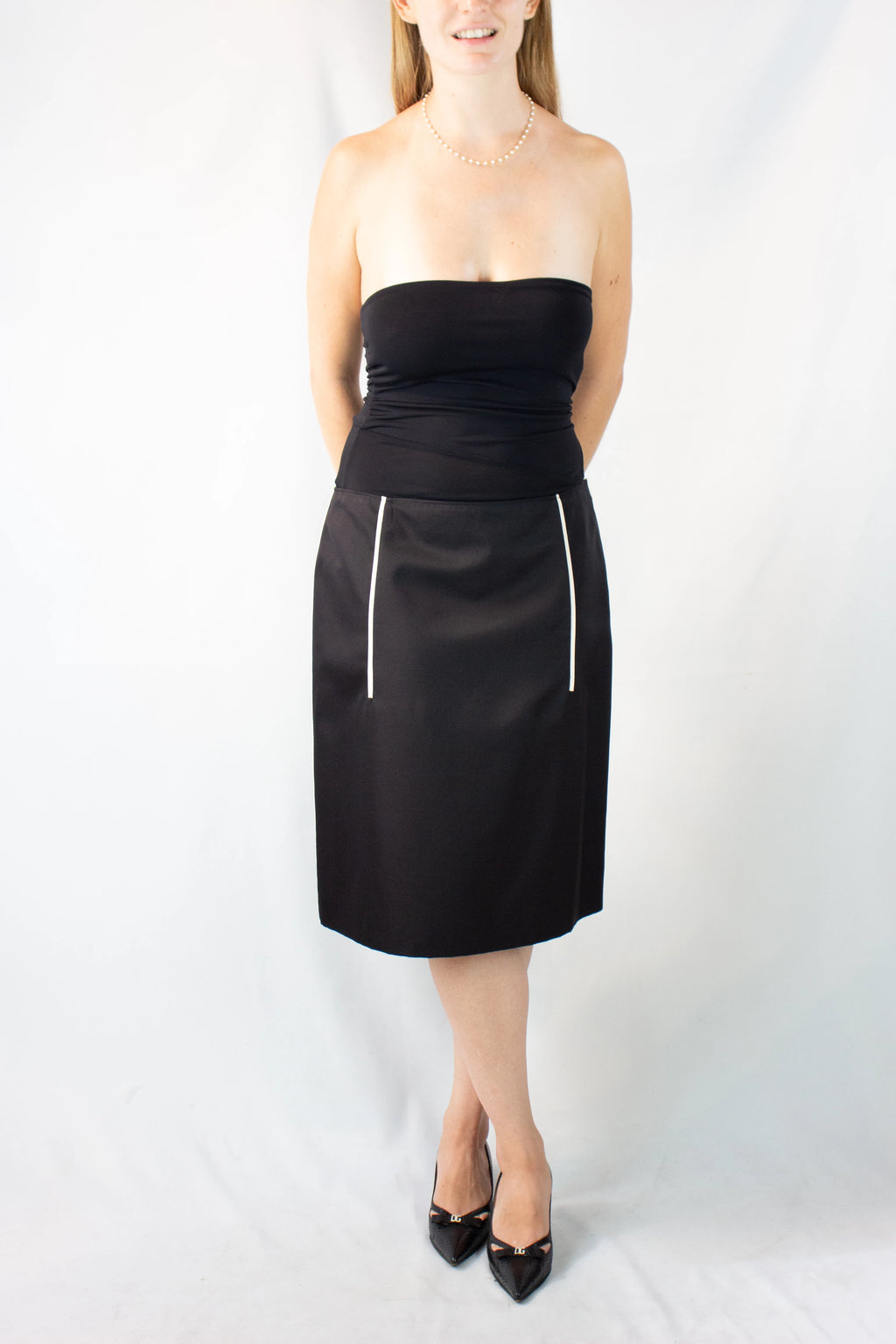Black Cotton-Silk Skirt with White Line Details SS2016