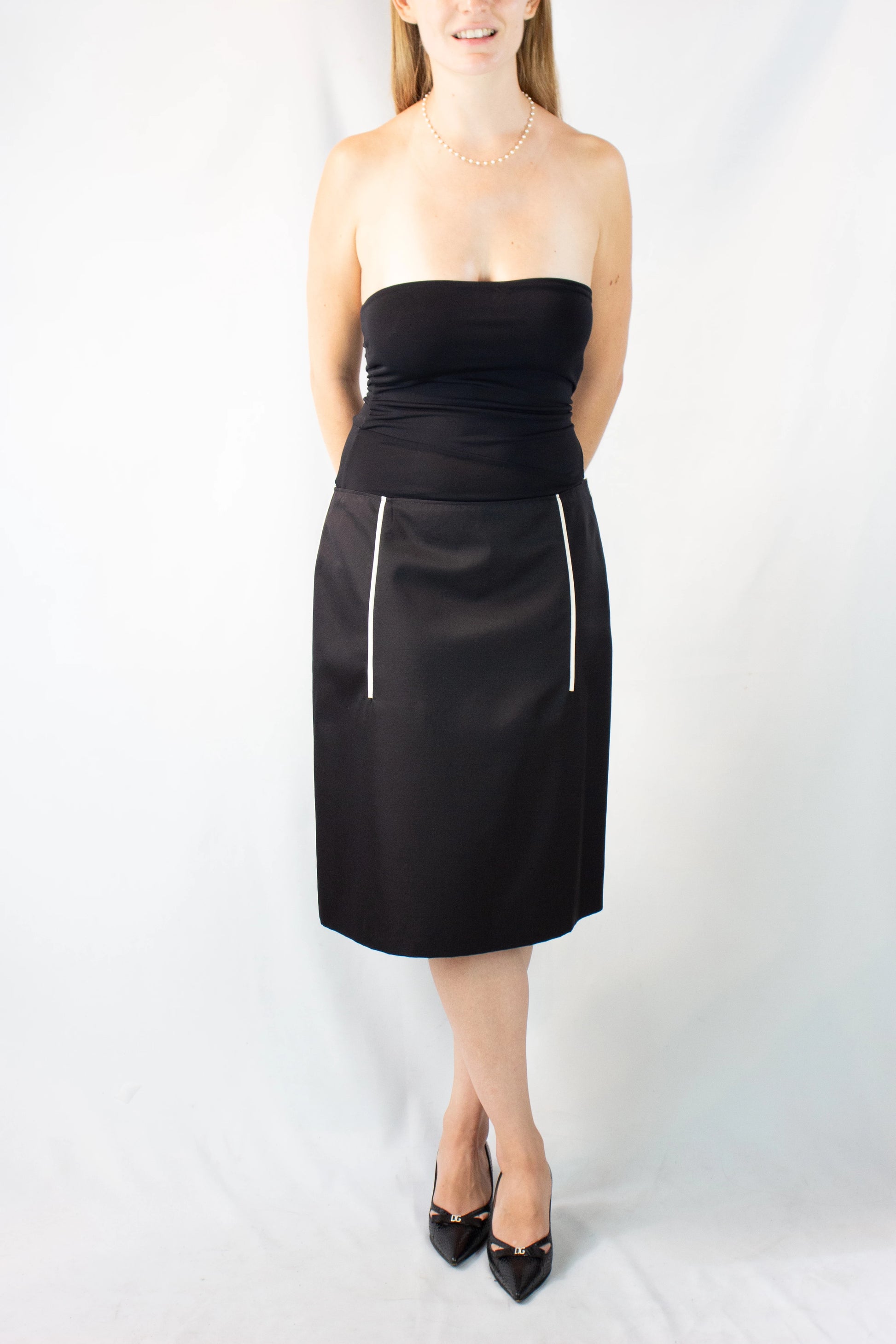Black Cotton-Silk Skirt with White Line Details SS2016